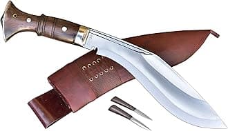 Genuine Kukri/Khukuri Knife - 10" Blade Full Tang Panawal Angkhola Village Working Kukri Red Sheath - Handmade in Nepal.