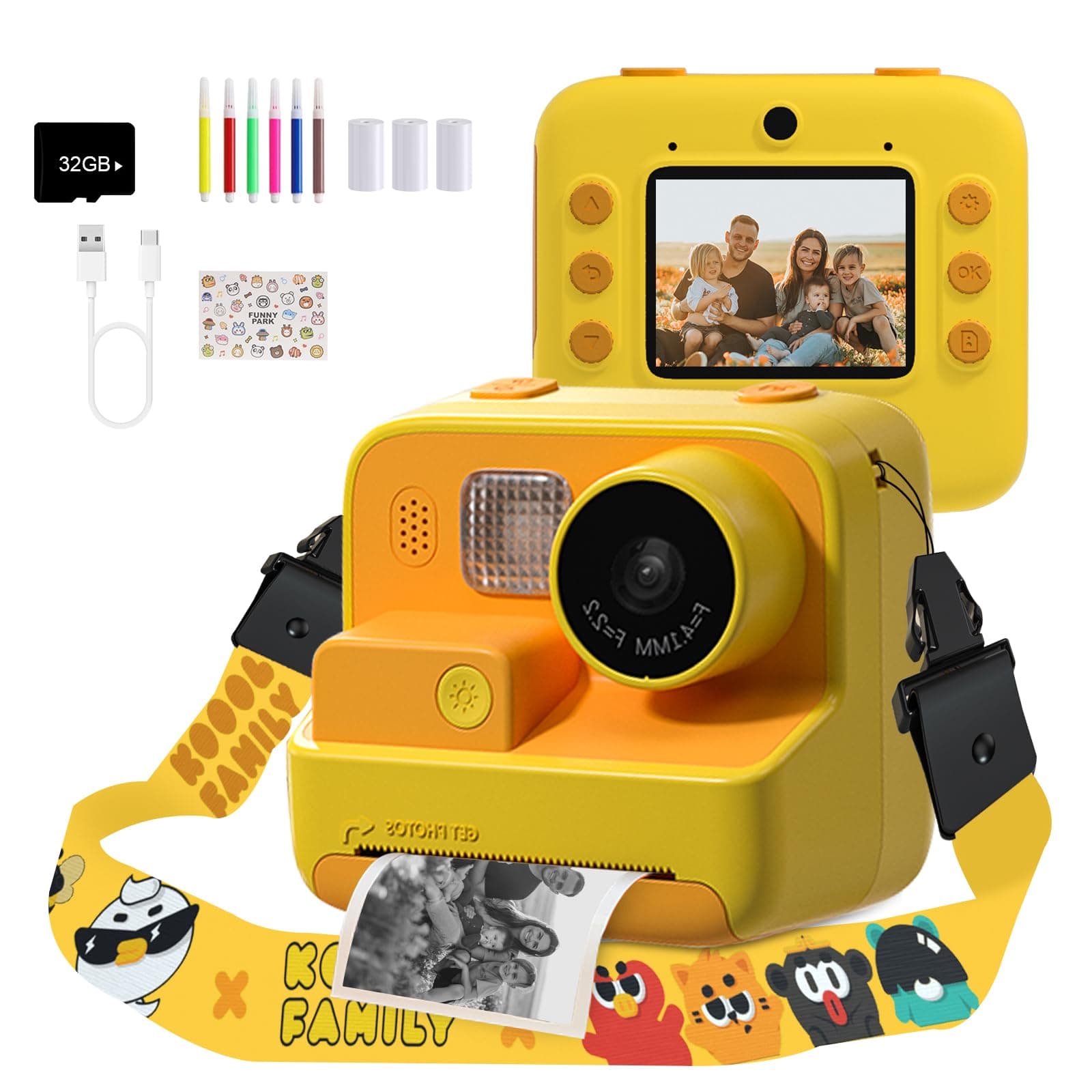 Kids Camera Instant Print, 48MP Digital Camera with Zero Ink, Selfie 1080P Video Camera with 32G TF Card, Toys Gifts for Girls Boys Aged 3-12 for Christmas/Birthday/Holiday (Orange)