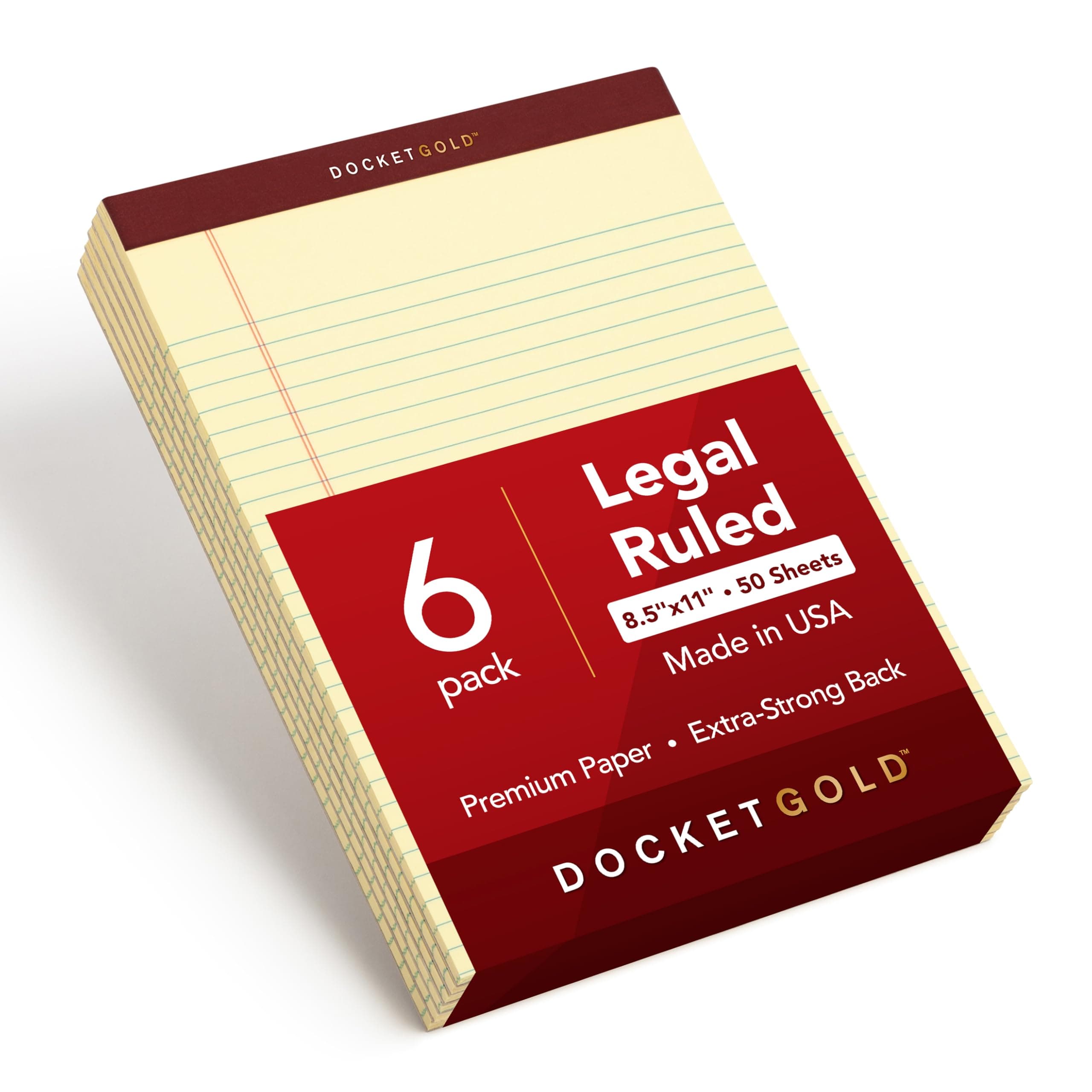 TOPS Docket Gold Writing Pads, 8-1/2" x 11-3/4", Legal Rule, Canary Paper, 50 Sheets, 6 Pack (99707), Original Version
