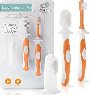 Cherish Baby Care Baby Toothbrush & Toddler Toothbrush Set (0-2 Years) - BPA-Free & Safety-Tested, 2023 Award Winner, Food-Grade Silicone (Orange)