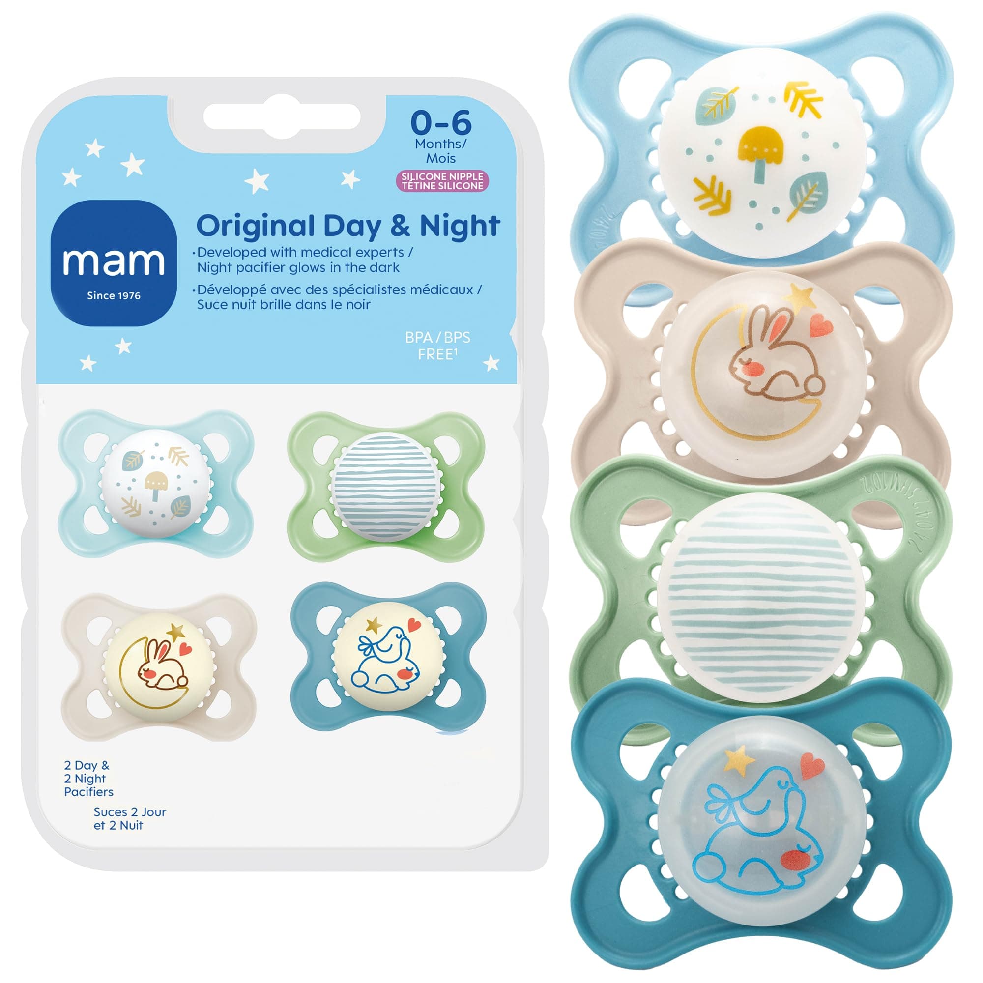 MAM Original + Night 4-Pack, 0-6M, Boy