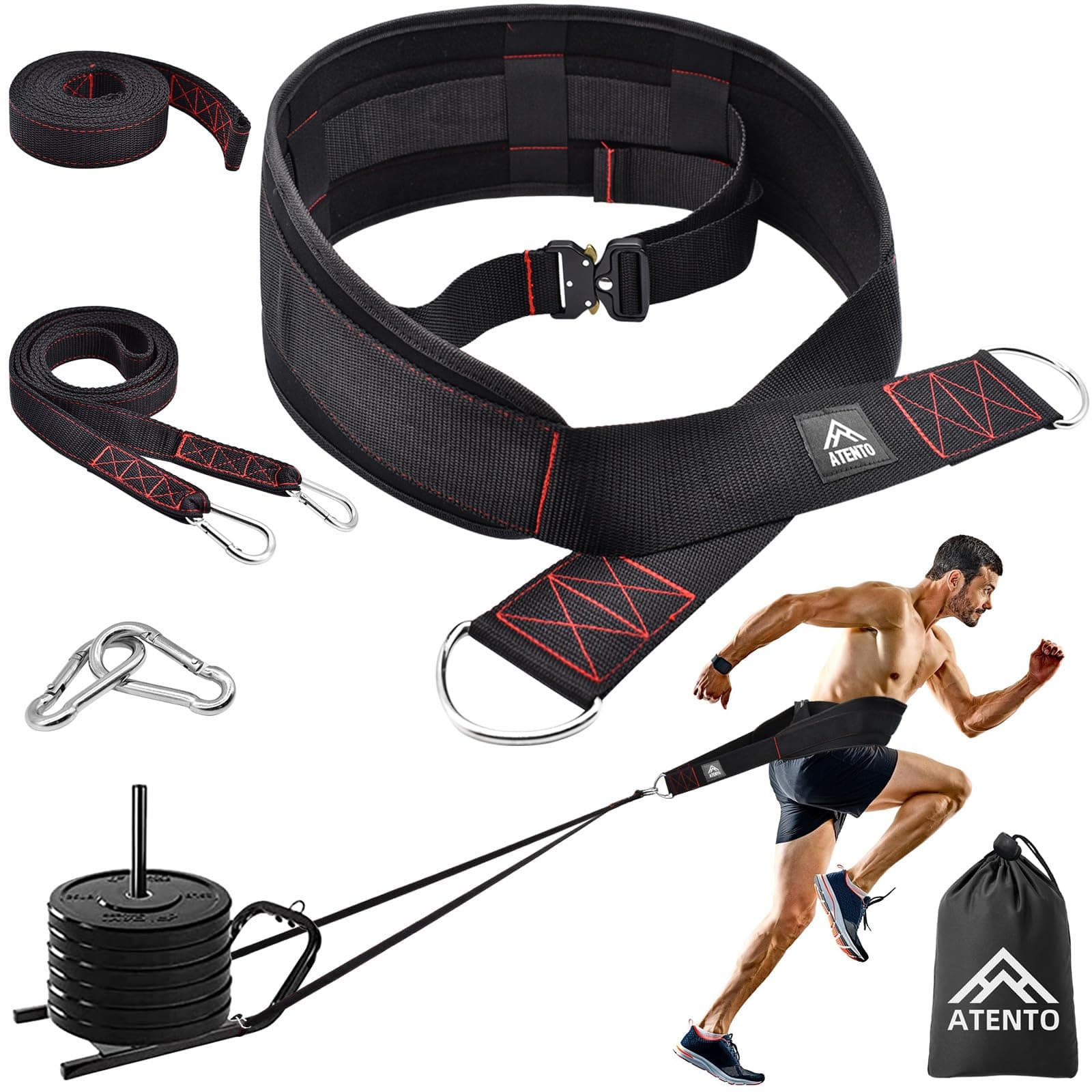 Sled Pulling Belt, Adjustable Closure Sled Training Waist Belt,Weight Sled Pull Belt for Tire or Sled Pulling, Squat,Leg Muscles Strength Training, Agility, Resistance Training, Core Power Workout, Belt for Pulling with 2 Pulling Straps & 4 Hooks Included