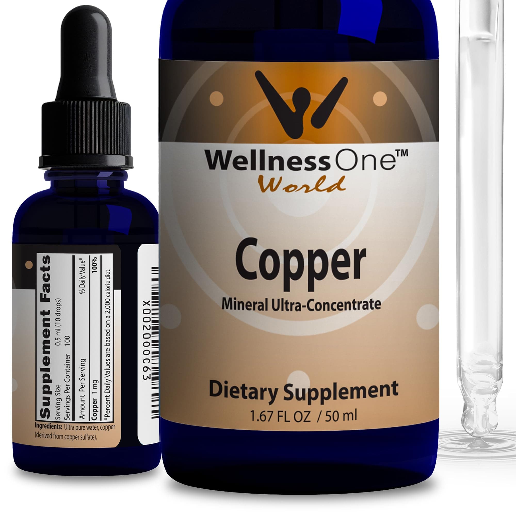 WellnessOne Liquid Copper Supplements - Immune Support Copper Sulfate Also Great for Joint, Nerve & Bone Health - Copper Supplement Drops Maximizes Iron Absorption for Kids, Men & Women - 1.67 fl oz