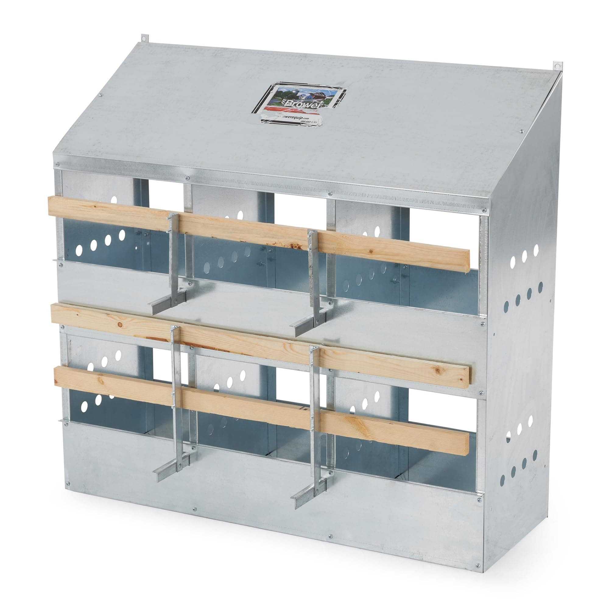 Brower 2-Tier 6-Hole Galvanized Steel Chicken Nesting Box, 30 to 40 Hen Capacity – Outdoor Poultry Laying Station with Hinged Folding Perches, Ventilated Design & Slanted Roof – Made in the USA