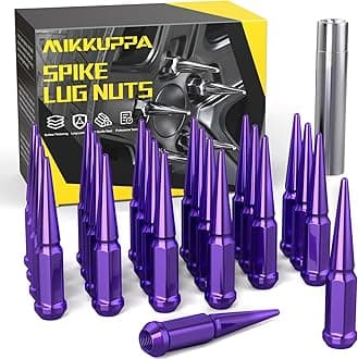 MIKKUPPA M14 x 1.5 Purple Spike Lug Nuts - 24PCS Closed End Lug Nut Set, Compatible with 1999-2022 Chevrolet Silverado, 2001-2022 Chevrolet Tahoe& More，3/4" Hex Spiked Lug Nut with 1 Socket Key