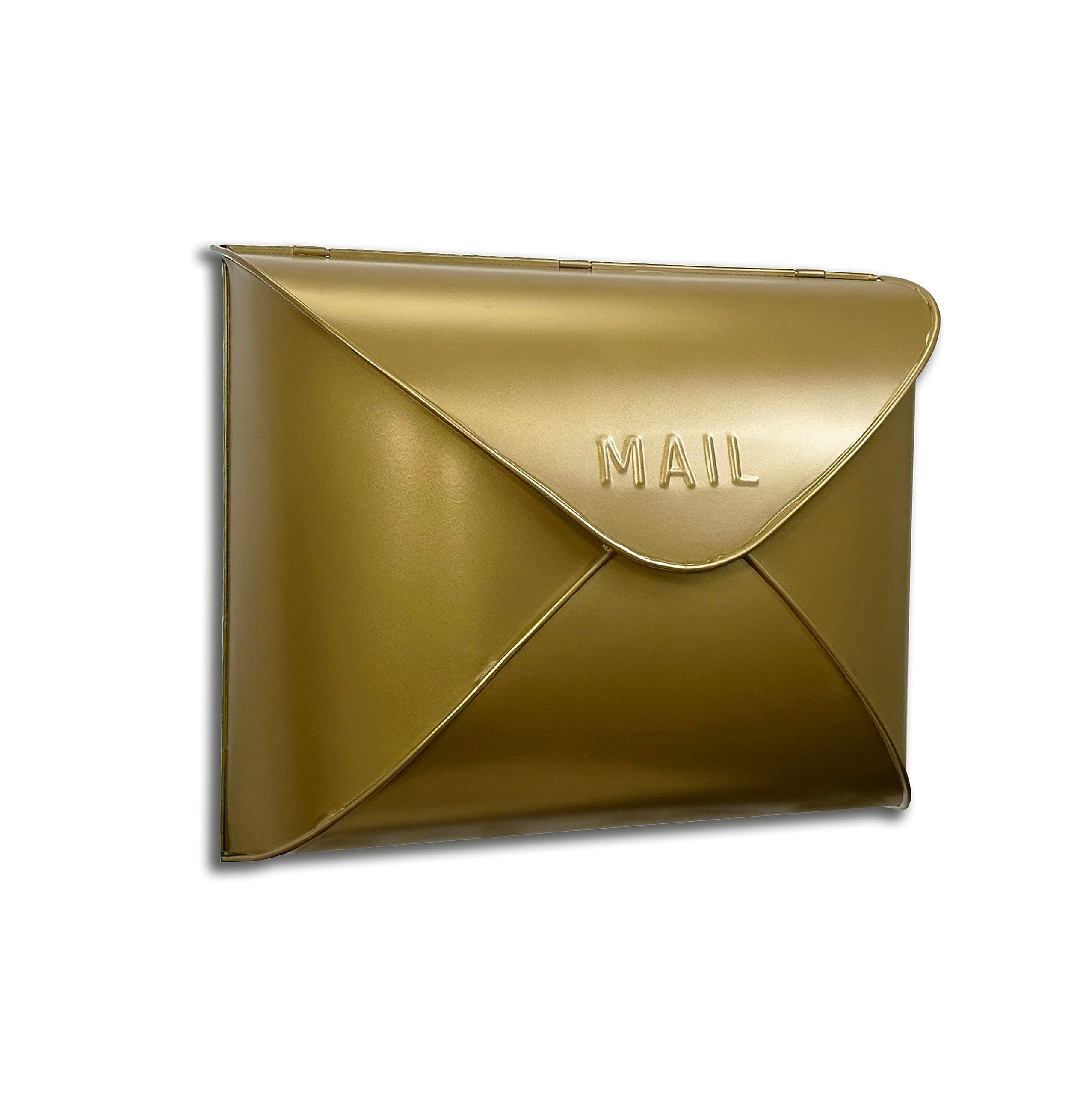 NACH Wall Mount Mailboxes, 12.5 x 10 x 5 inch Gold Finish Wall Mailboxes for Outside, Waterproof Mailboxes for Outside - Envelope Mailbox