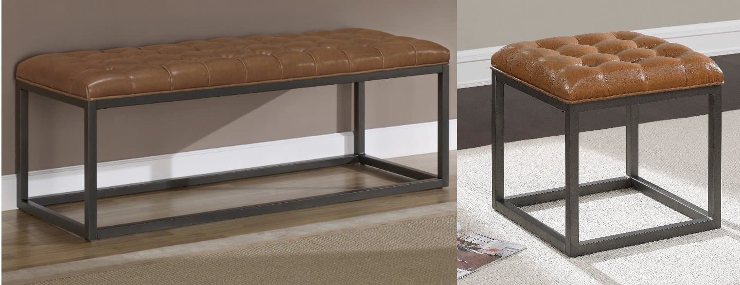 Entryway Bonded Leather and Metal Bench