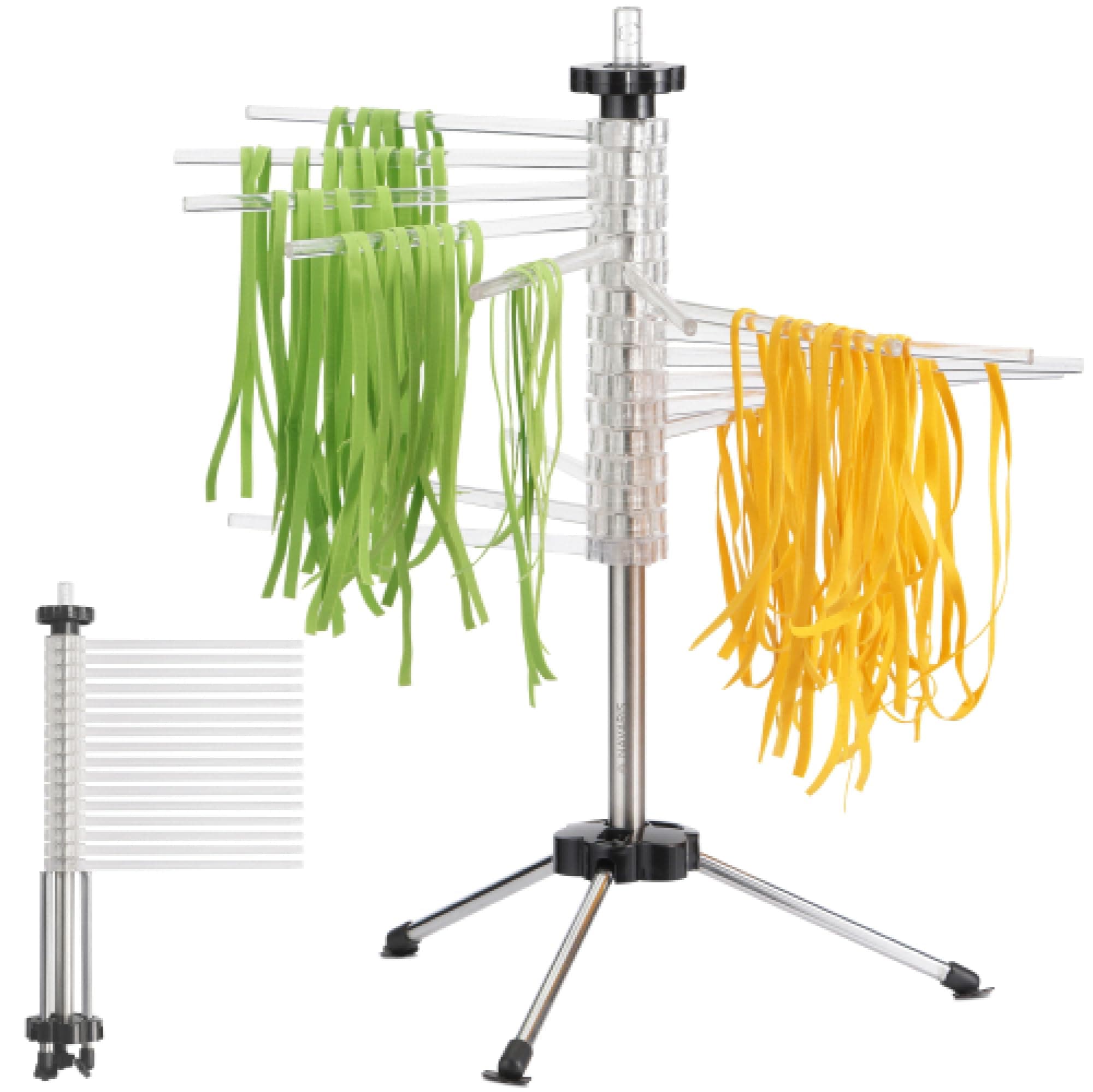 Navaris Collapsible Pasta Drying Rack - Tall Compact Spaghetti Noodle Stand with 16 Plastic Rods - Fresh Pasta Making Accessories - up to 2 kg (4.5 lbs) - Clear