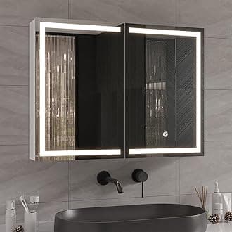 DICTAC Bathroom Medicine Cabinets with Mirror and LED Light, Wall Mounted Med...
