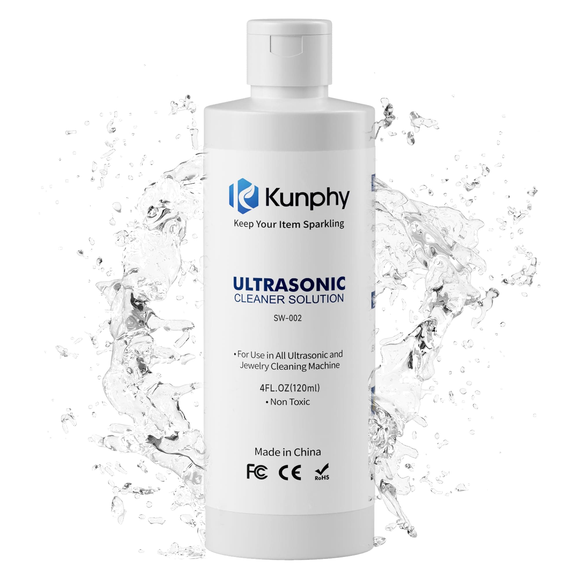 kunphy Jewelry Cleaner Solution -Ultrasonic Cleaner Solution for Gold, Silver, Platinum Diamonds and Non-Porous Precious & Semi-Precious Jewelry 4 oz(120ml)