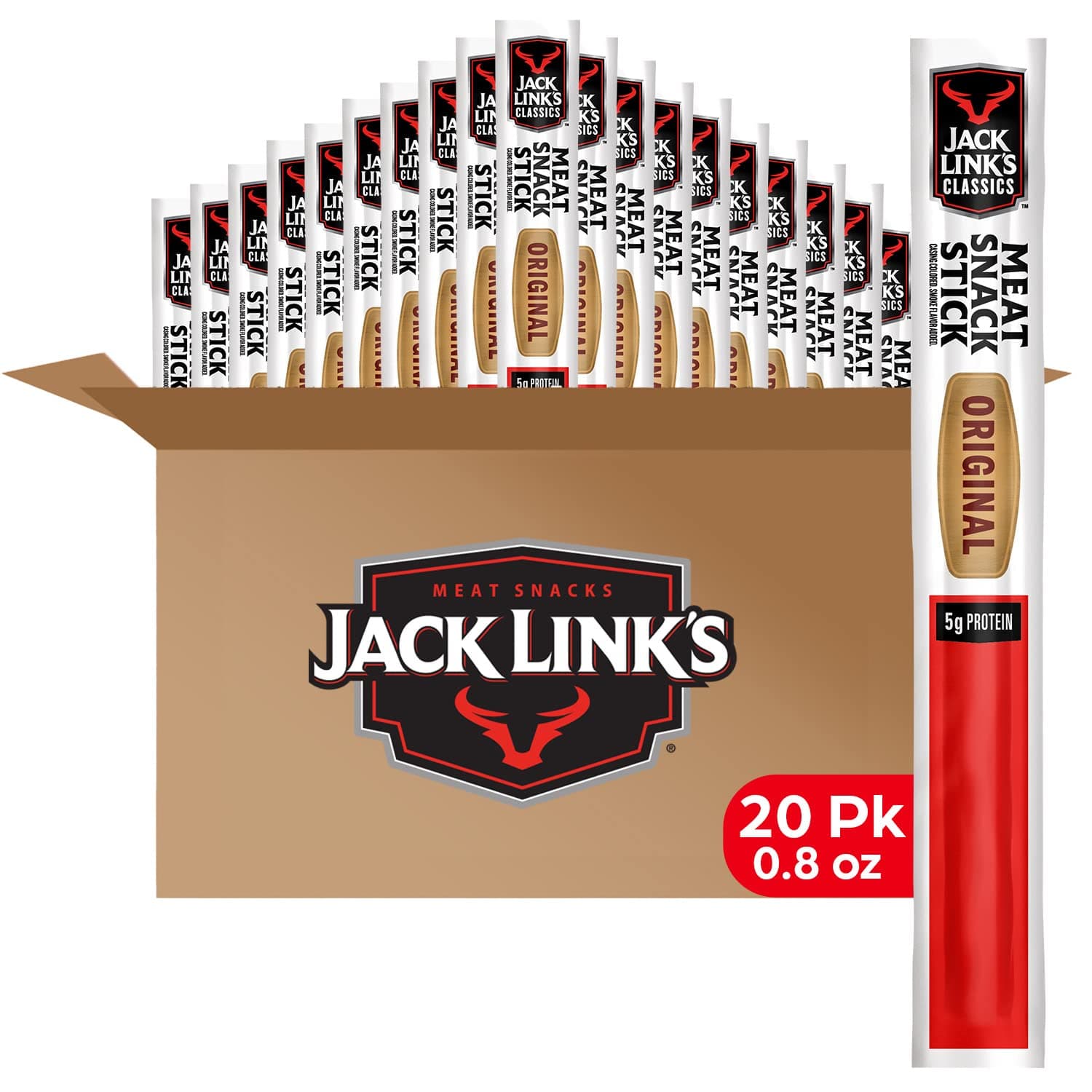 Classics Original Jerky Sticks - Made with Beef and Pork - Ready to Eat Real Meat Snacks - 5g Protein per Serving - (20 Count) 0.8 oz Sticks