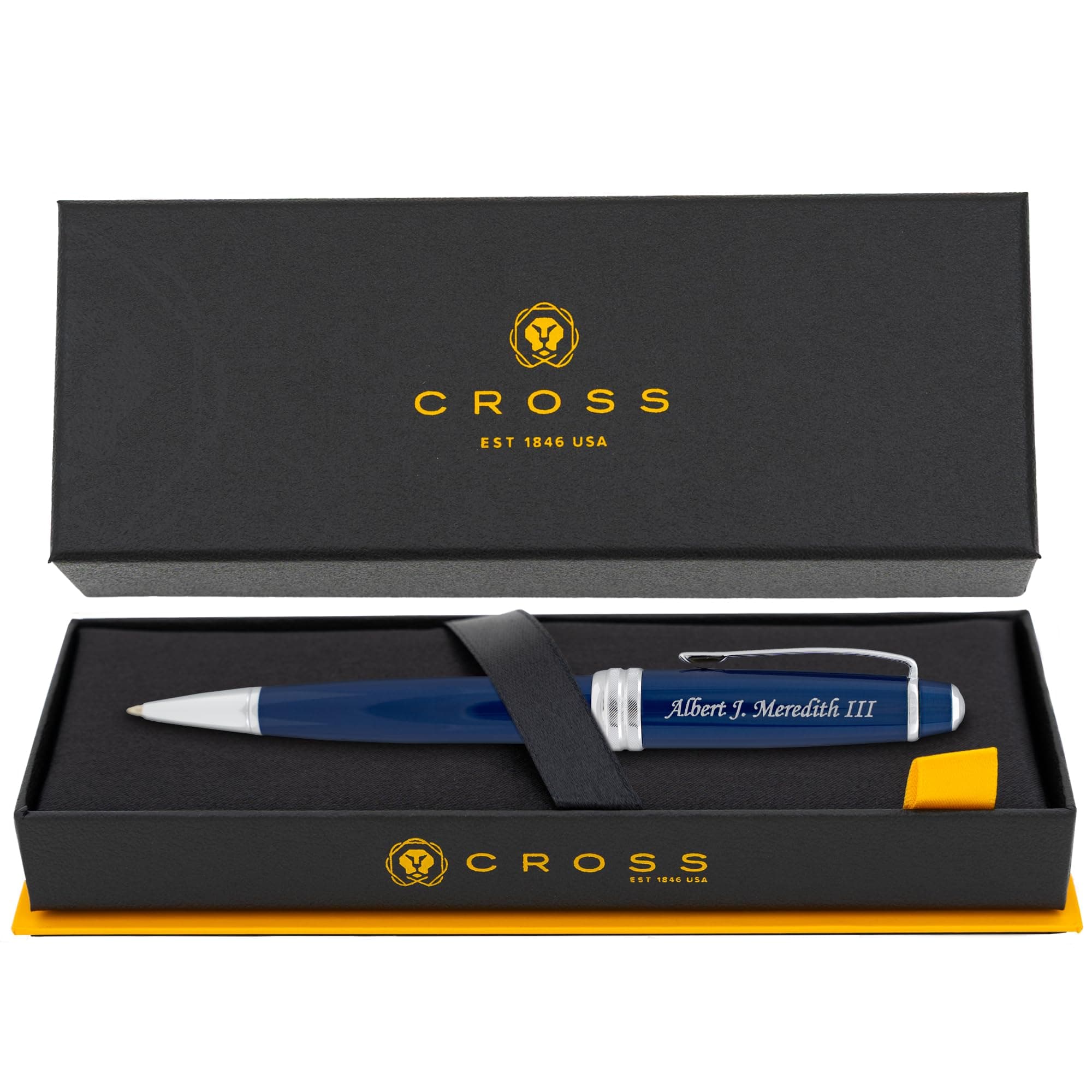 Cross Bailey Ballpoint Pen, Blue Lacquer with Chrome Trim, Custom Engraved — Graduation, Promotion, Retirement, or Corporate Gift