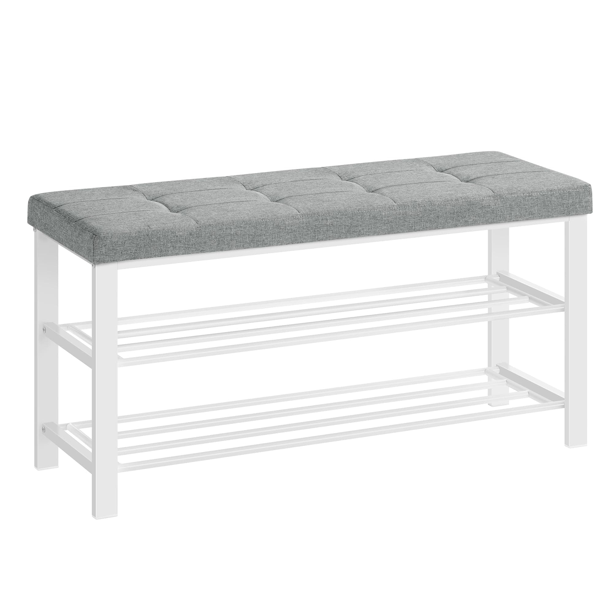 SONGMICS Shoe Bench, Storage Bench, Entryway Bench with Cushion, Shoe Shelf with Seat, Space-Saving, Modern Style, for Living Room, Bedroom, Hallway, Dove Gray and Cloud White ULBS579W01