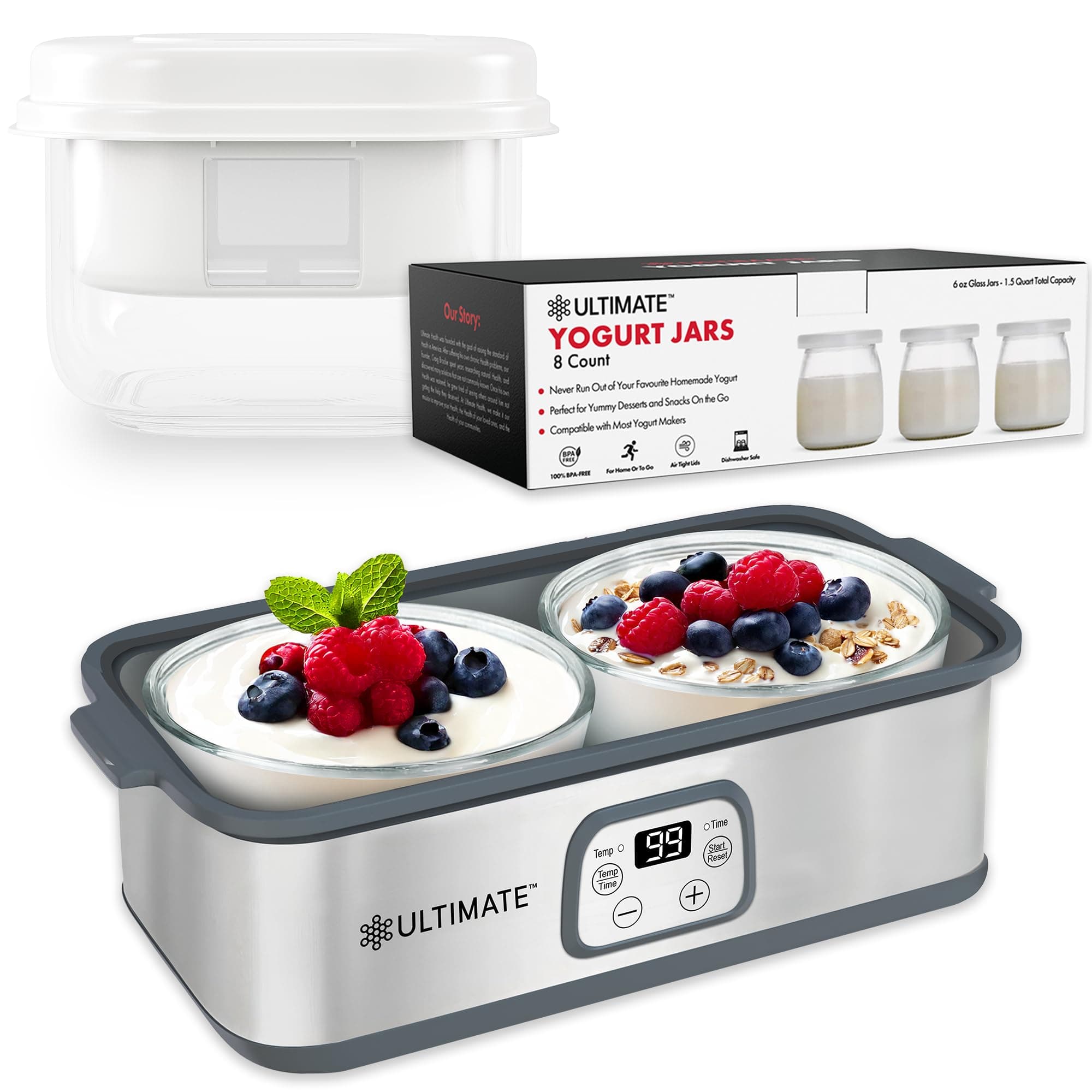 Probiotic Yogurt Maker Bundle - Comes with the Ultimate Yogurt Strainer & 8 Extra Jars - Make Trillions of Live Probiotics from Home & Make Greek Yogurt