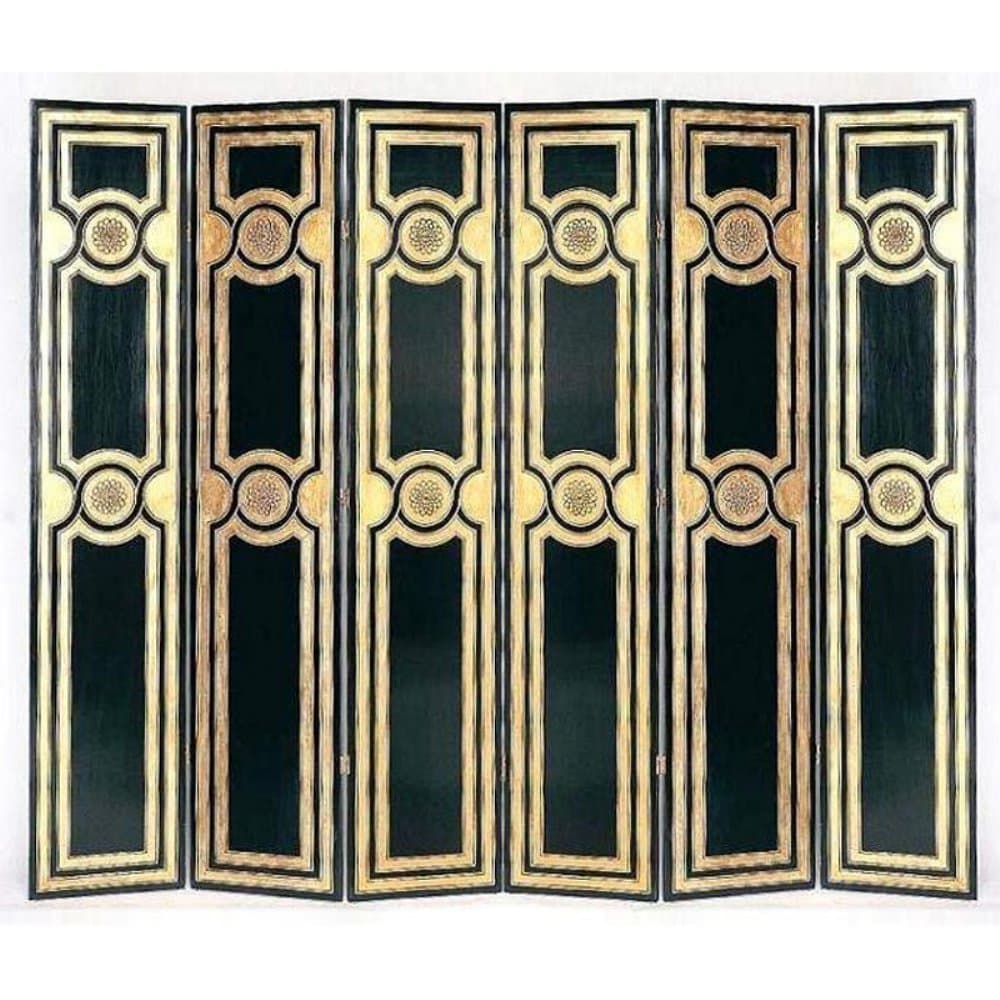 Classic Medallion 6 Panel Room Divider in Distressed Black/Gold