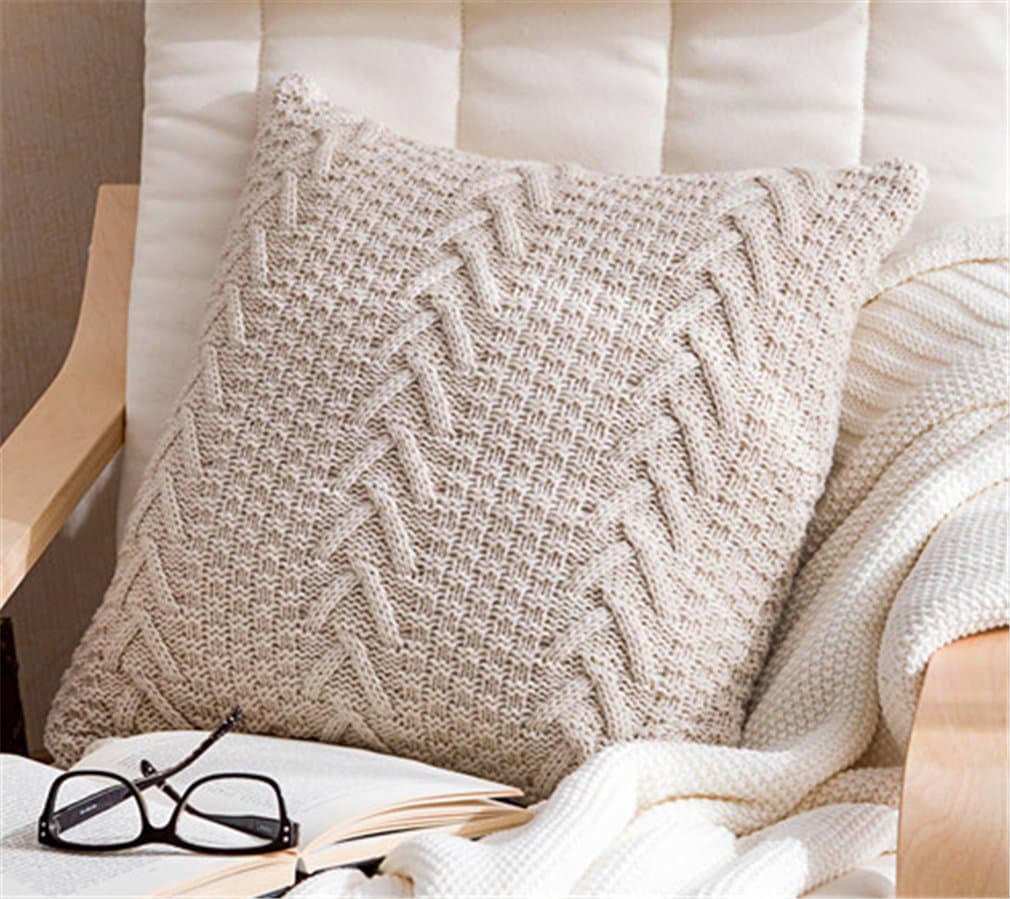 ANDUUNISoft Decorative Knitted Throw Pillow Covers Double-Cable Sweater Square Warm Cushion Cover for Sofa Bedroom Home Accent Decor