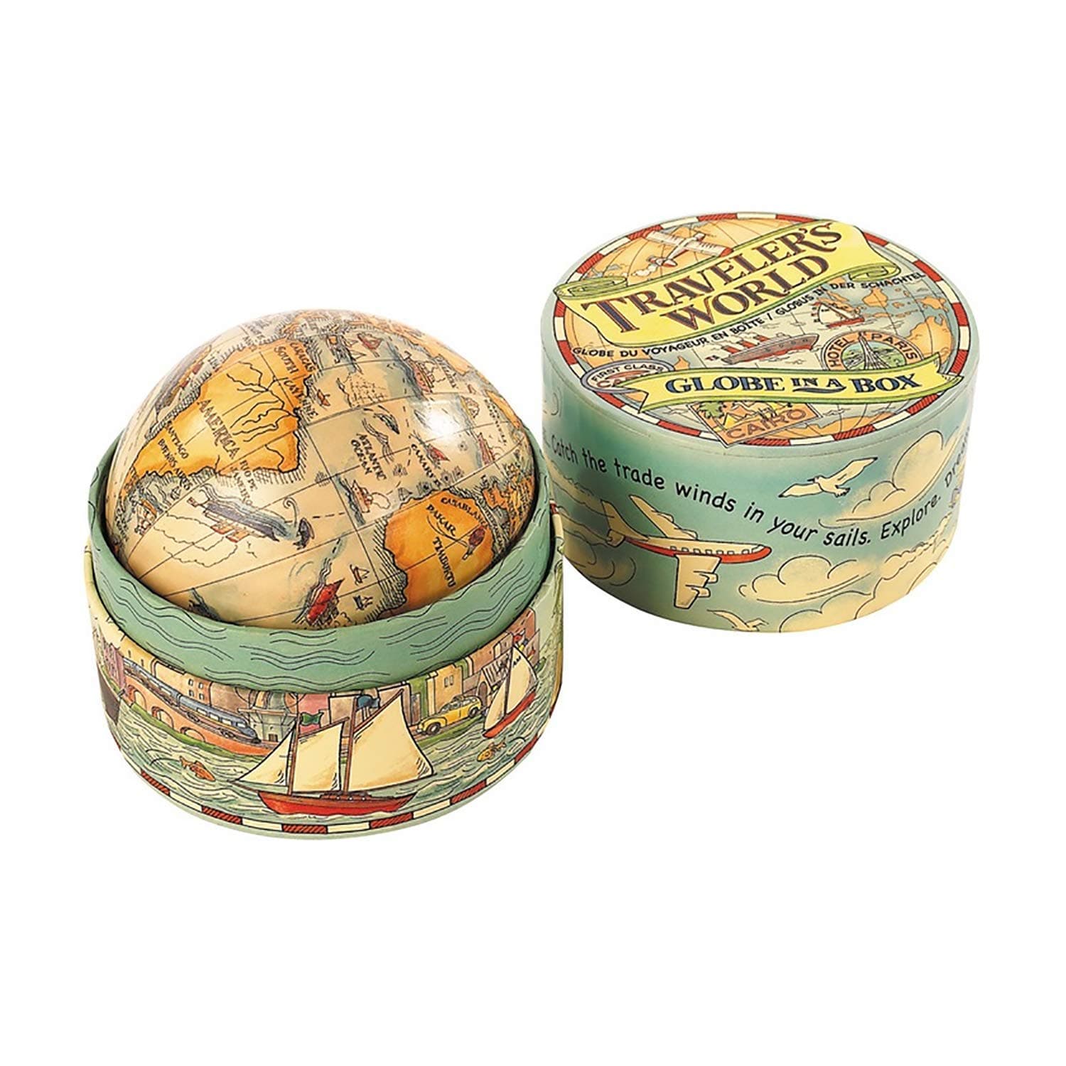 Authentic Models Traveler's World Globe In a Box: Explore the World, 4-Inch Interactive Earth Globe in Matching Keepsake Box, Perfect Shelf Decor
