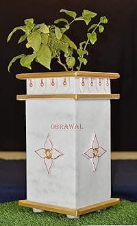 OBRAWAL Marble Tulsi Pot | Tulsi Planter | Gardening Tulsi Planter | White Marble | Handpainted - 17" - 17x9x9 inch, Approx. [HxLxW]