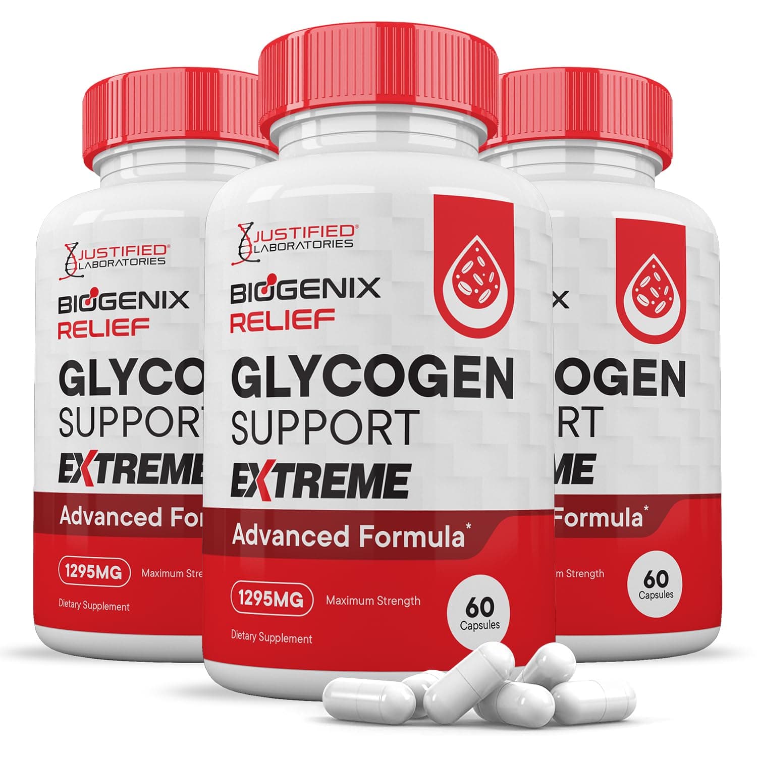 (3 Pack) Biogenix Relief Glycogen Support Extreme Pills Advacned Formula 1295MG Zero Artificial Colors Flavoring Preservatives 180 Capsules