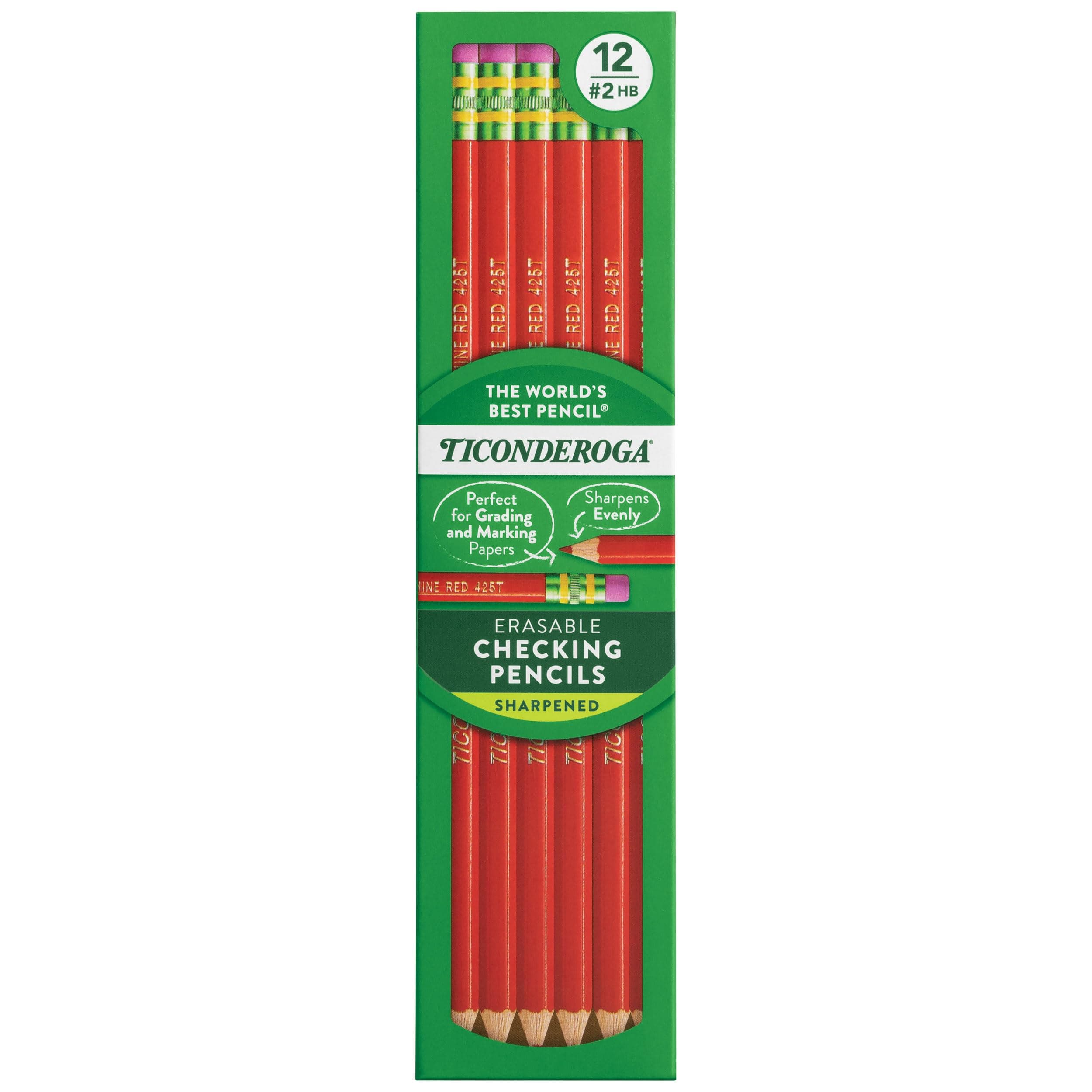 Erasable Checking Pencils, Pre-sharpened, Red, 12 Count (14259)