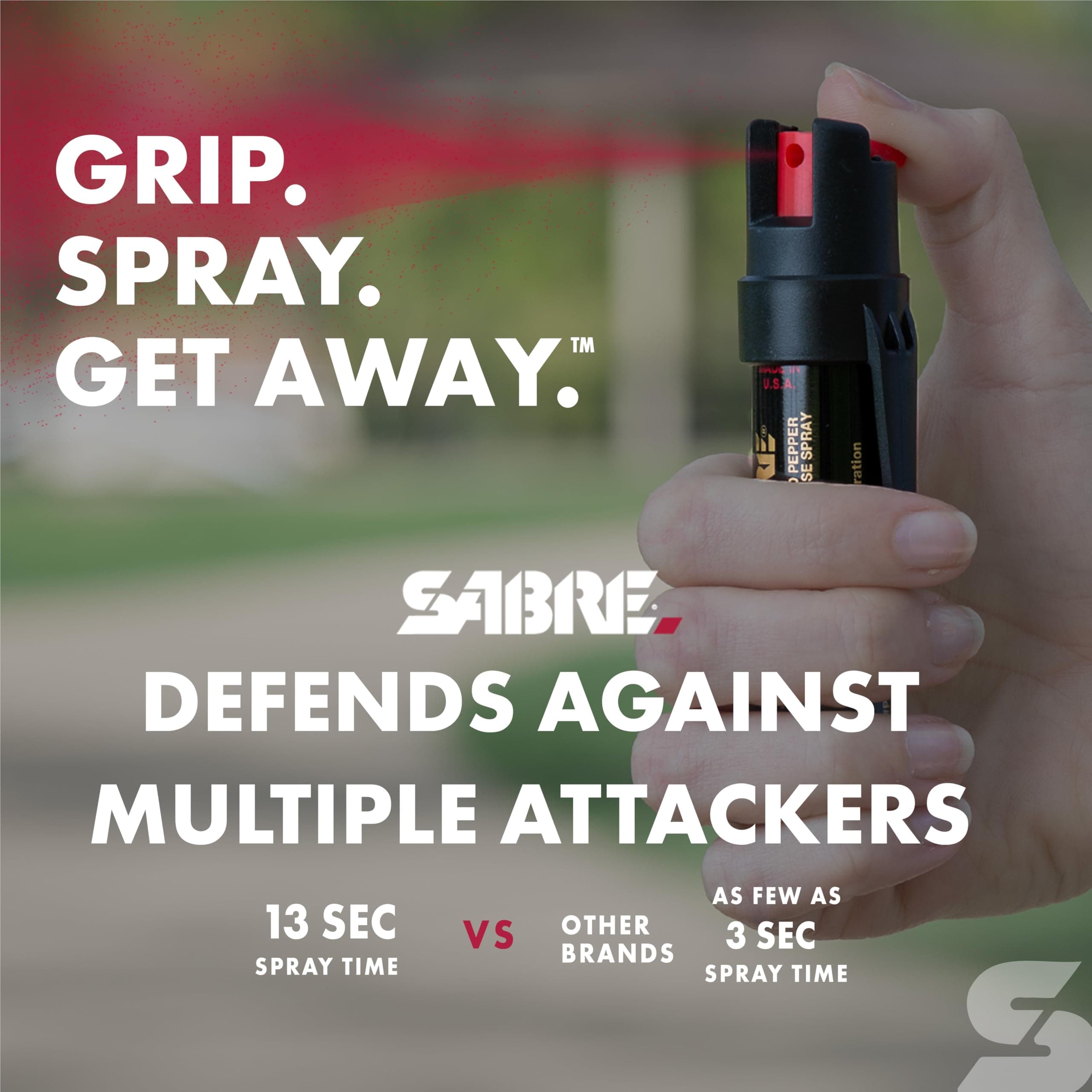 SABRE Advanced Pepper Spray, 3-in-1 Formula Contains Maximum Strength Pepper Spray, CS Military Tear Gas and UV Marking Dye, Compact Belt for Easy Carry and Fast Access, 35 Bursts