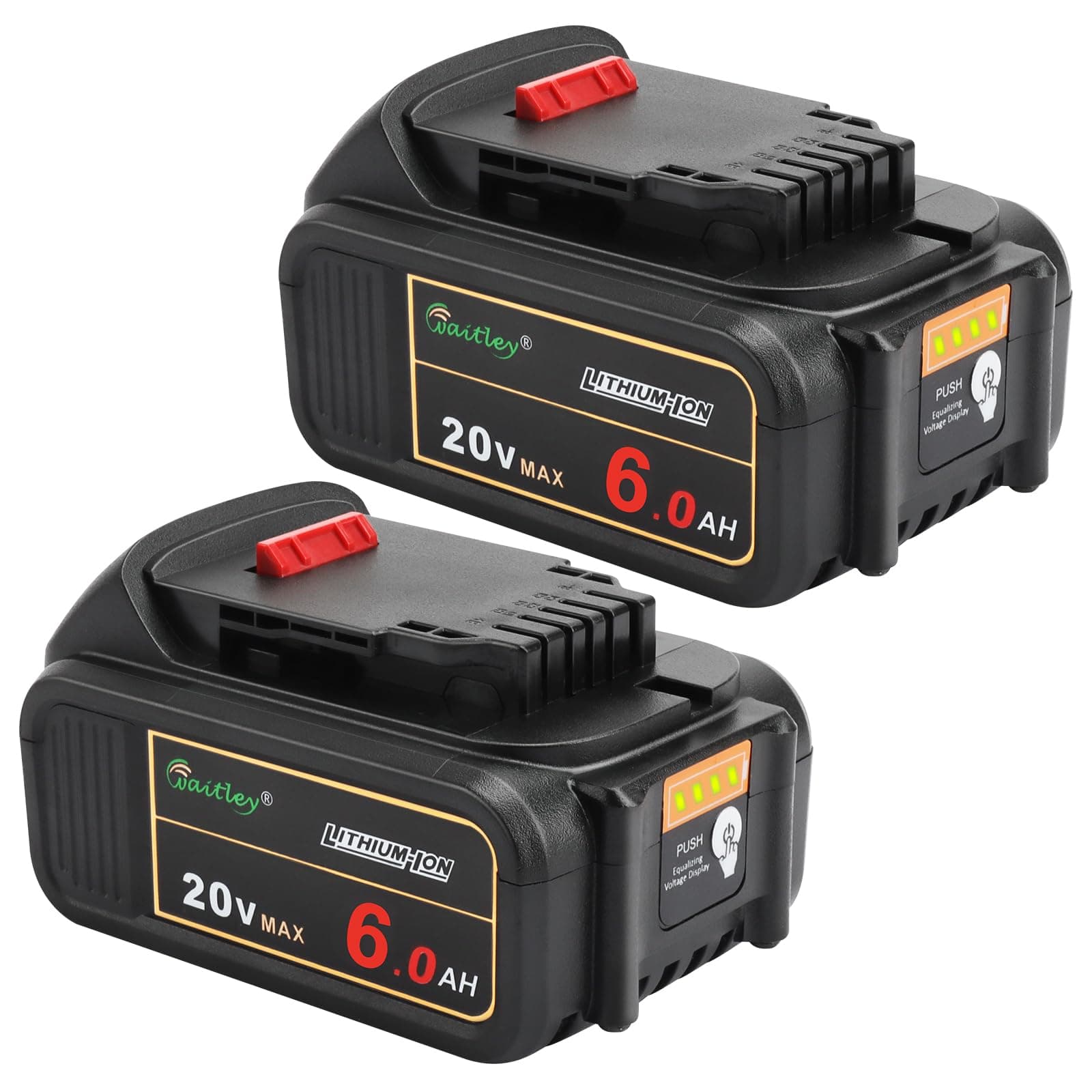 Waitley 2 Pack Replacement 20V 6.0A Battery Compatible with Dewalt DCB200 Power Tools