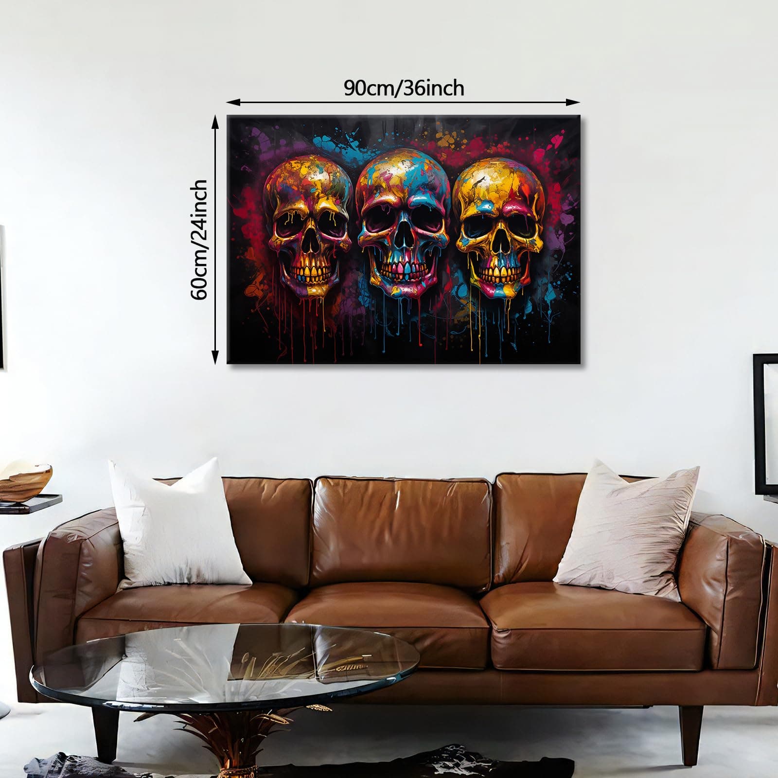 FajerminArt Wooden Framed Graffiti Canvas Wall Art Colorful Skull Skeleton Canvas Prints Painting Wall Artwork Picture for Living Room Bedroom Home Decorations Ready To Hang 24"x36"（60cmx90cm）