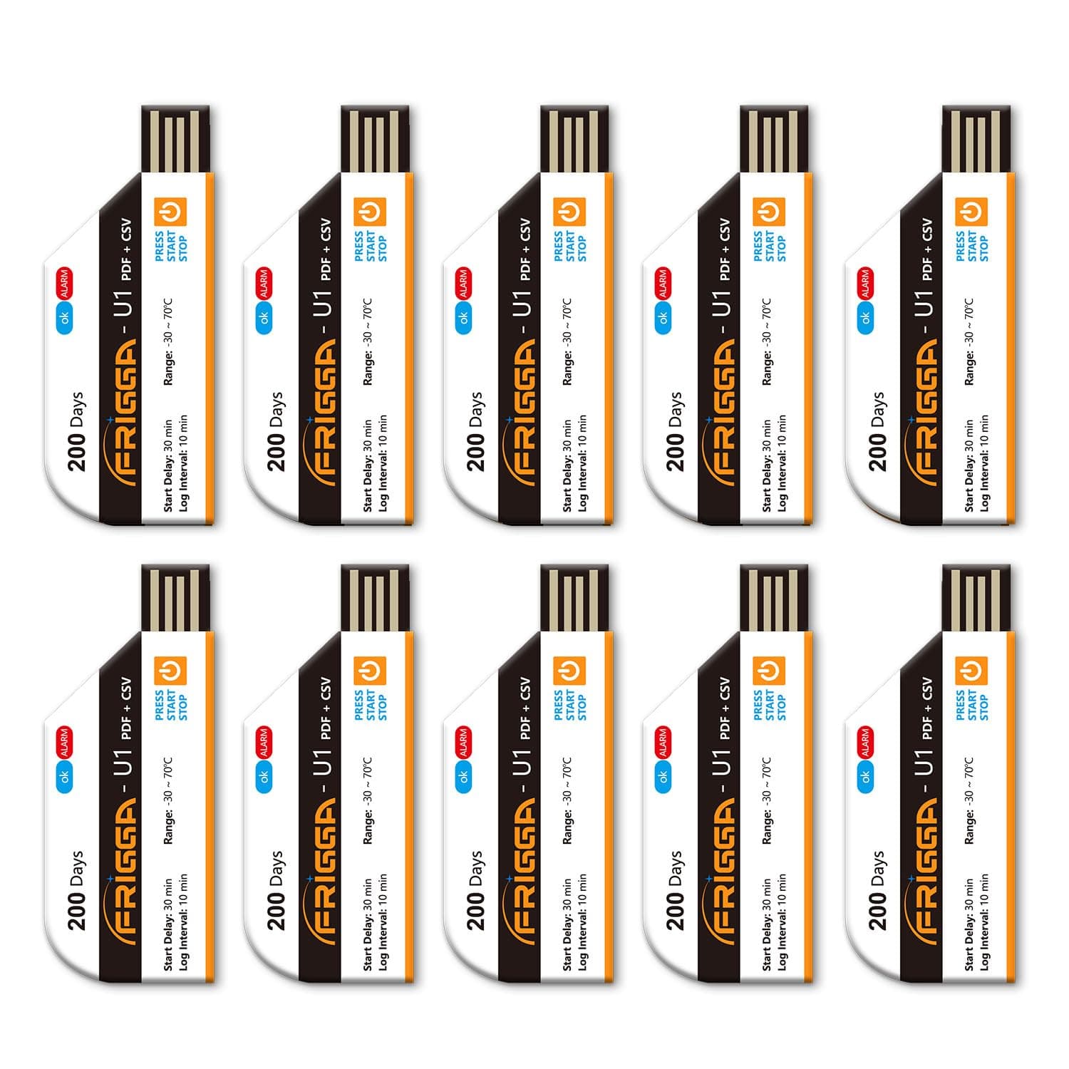 Frigga 10 Pack Temperature Data Logger Disposable Temperature Logger 28,800 Points Single Use Usb Temperature Loggers High Accuracy 200 Days Transportation from CADE