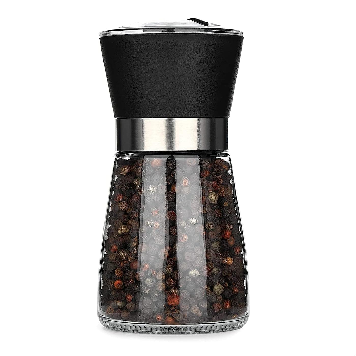 Manual Refillable Pepper Grinder - 6 Oz Refillable Glass Grinders for Pepper, Salt and Other Spices, Adjustable Rotor with 5 Settings, Good for Home & Professional Use, Great for Everyday Meal Prep
