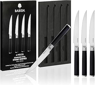 Babish 4-Piece Forged Kitchen Steak Knife Set – High-Carbon 1.4116 German Steel Cutlery – Sharp & Durable Steak Knives for Dining and Grilling