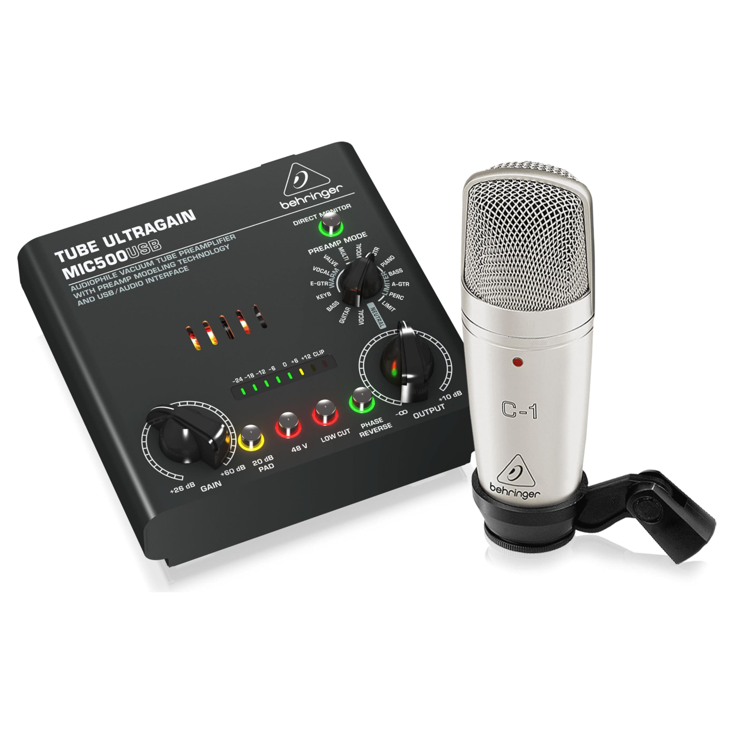 VOICE STUDIO Complete Recording Bundle with Condenser Mic, Tube Preamplifier 16 Preamp Voicings and USB/Audio Interface