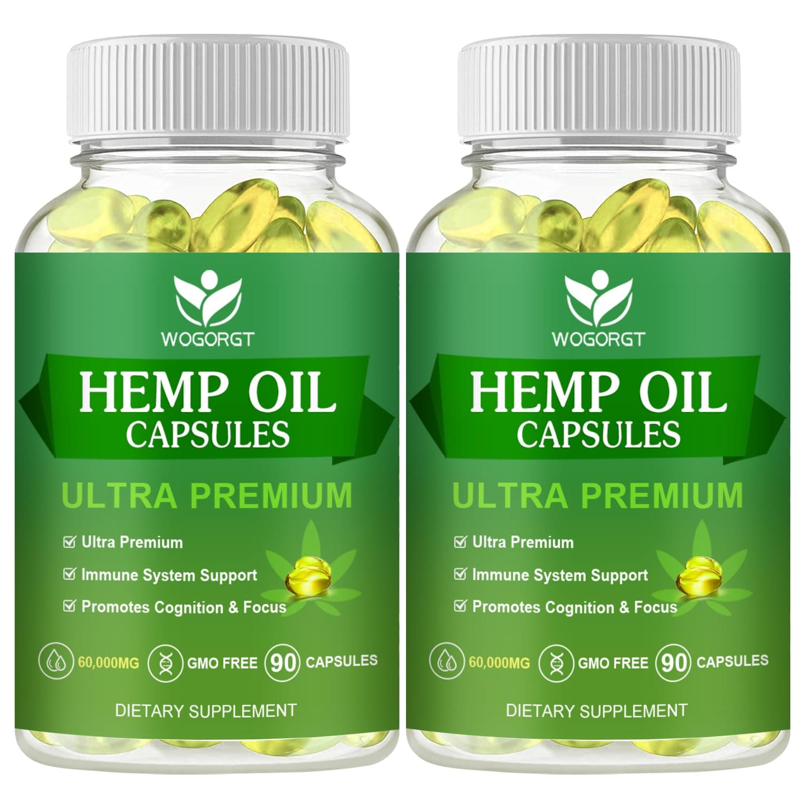 (2Pack) Hemp Oil Capsules - 60,000 Maximum Strength, Immune Support, Focus Calm, Relaxation, Mood, Rich in Omega 3, 6, 9 Fatty Acids - 90 Capsules