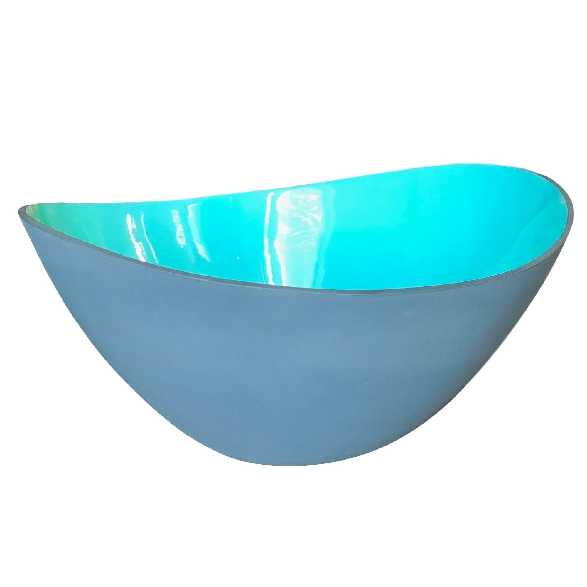 Large Teal and Grey Wave Salad Bowl | Over-Sized Ceramic Serving Bowl for Salad Mix, Chips, Pasta, and Family Dinners