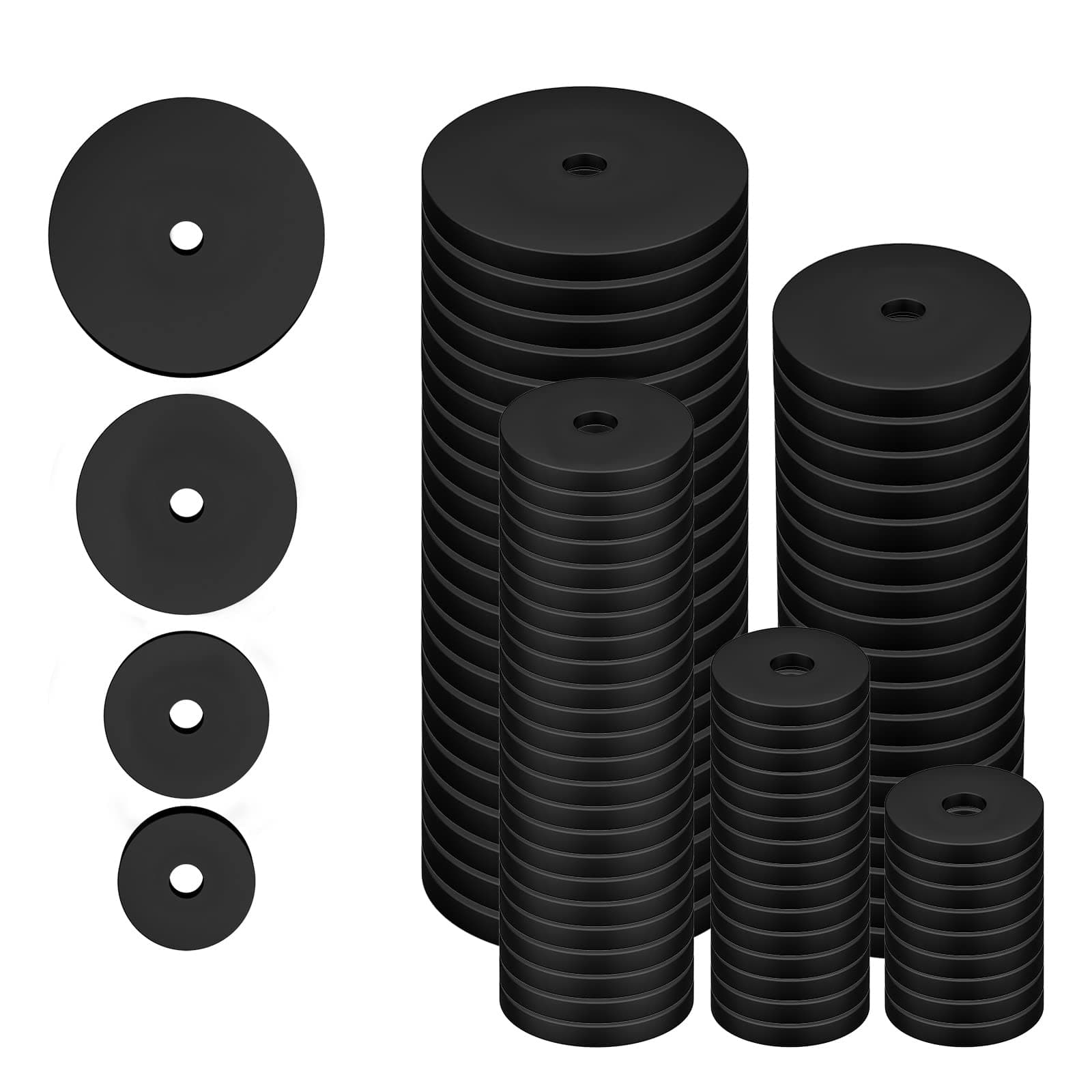 100pcs Flat Rubber Washers Assortment Kit, 20/25/30/40mm Rubber Washers Heavy Duty Black Grommet Vibration Damping Pads for Household Appliances Faucets Screws Bolts