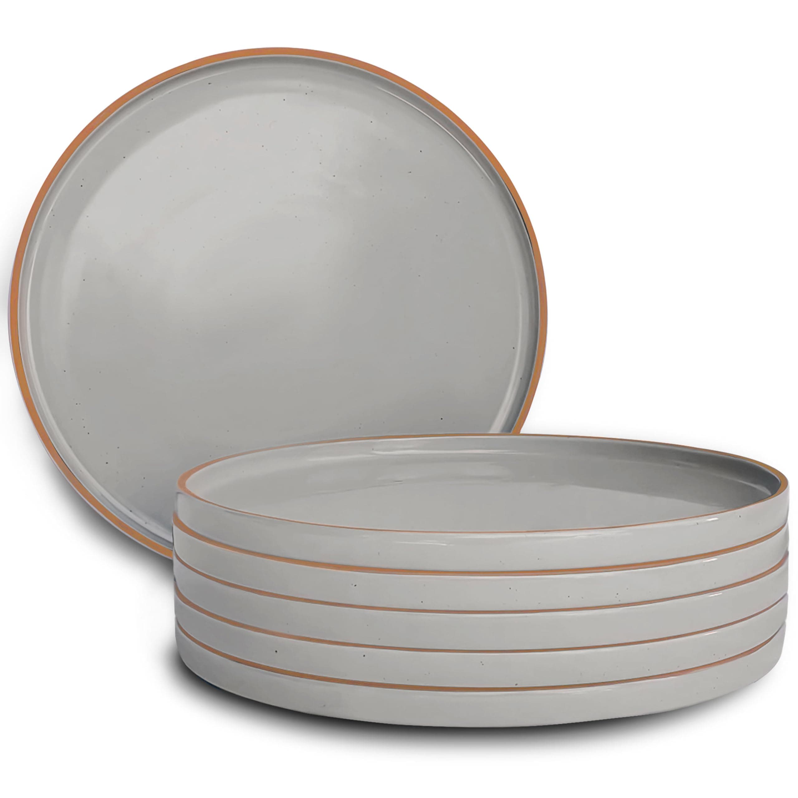 MORA Ceramic Flat Dinner Plates Set of 6, 10.5 in High Edge Dish Set - Microwave, Oven, and Dishwasher Safe, Scratch Resistant, Modern Dinnerware- Kitchen Porcelain Serving Dishes - Earl Grey