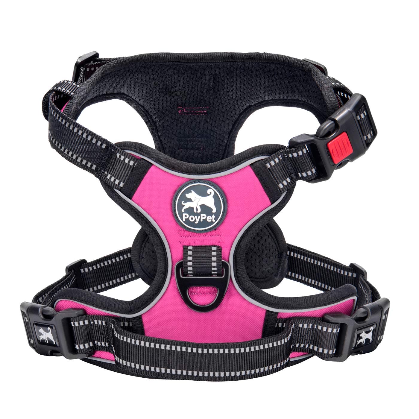 Without PoyPet Pull Dog Harness, [Quick Release Neck] No Chalk Front Lead Dog Reflective Harness for Small to Large Dogs Easy Control with Handle Adjustable Soft Pad Pet Vest