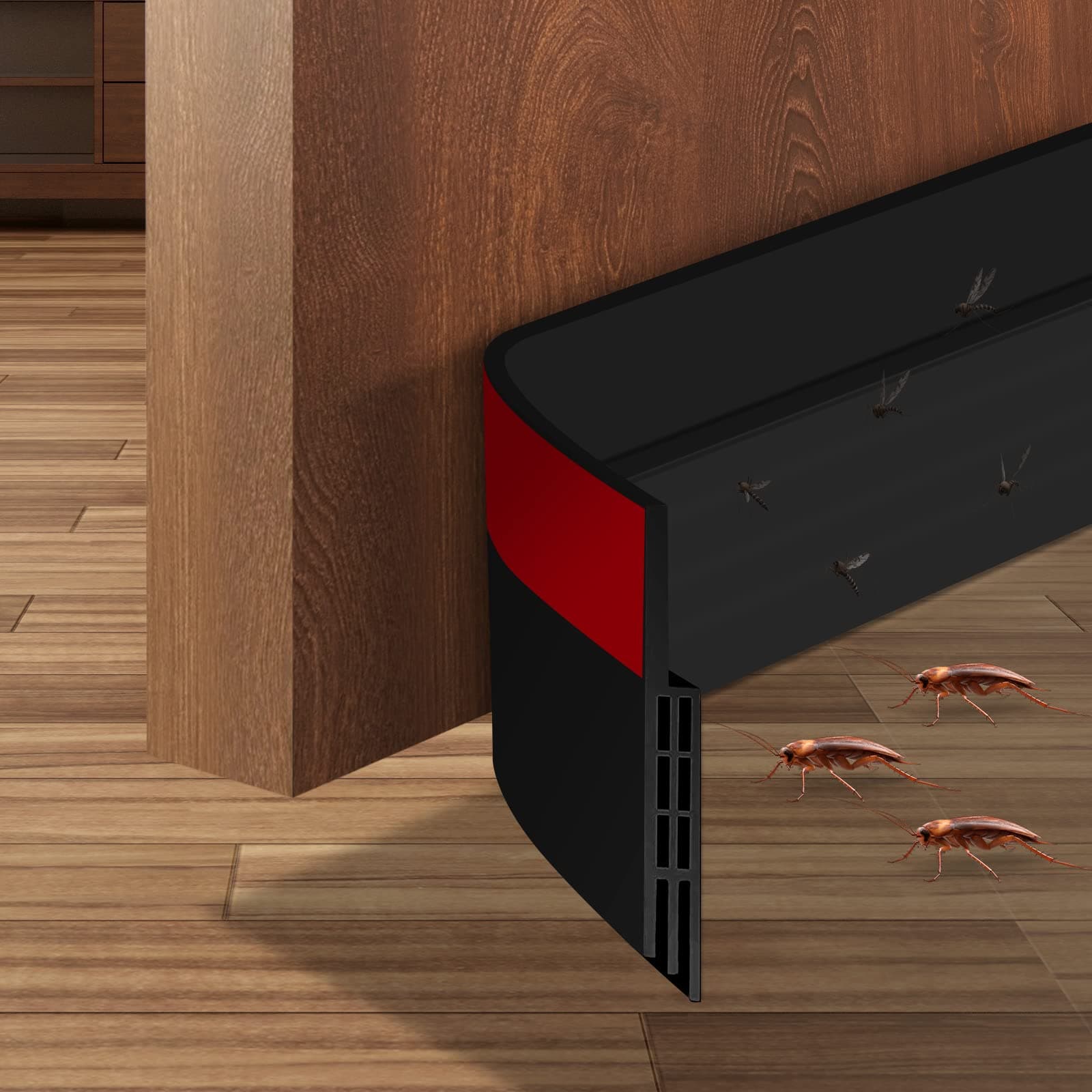 flintronic Draft Excluder for Doors, 37'' Cutable Door Bottom Seal, Adhesive Under Sweep Weather Stripping Soundproof Kit, Stopper Seals Anti-Collision Anti-Cockroach, 95cm*5cm, #4 Black