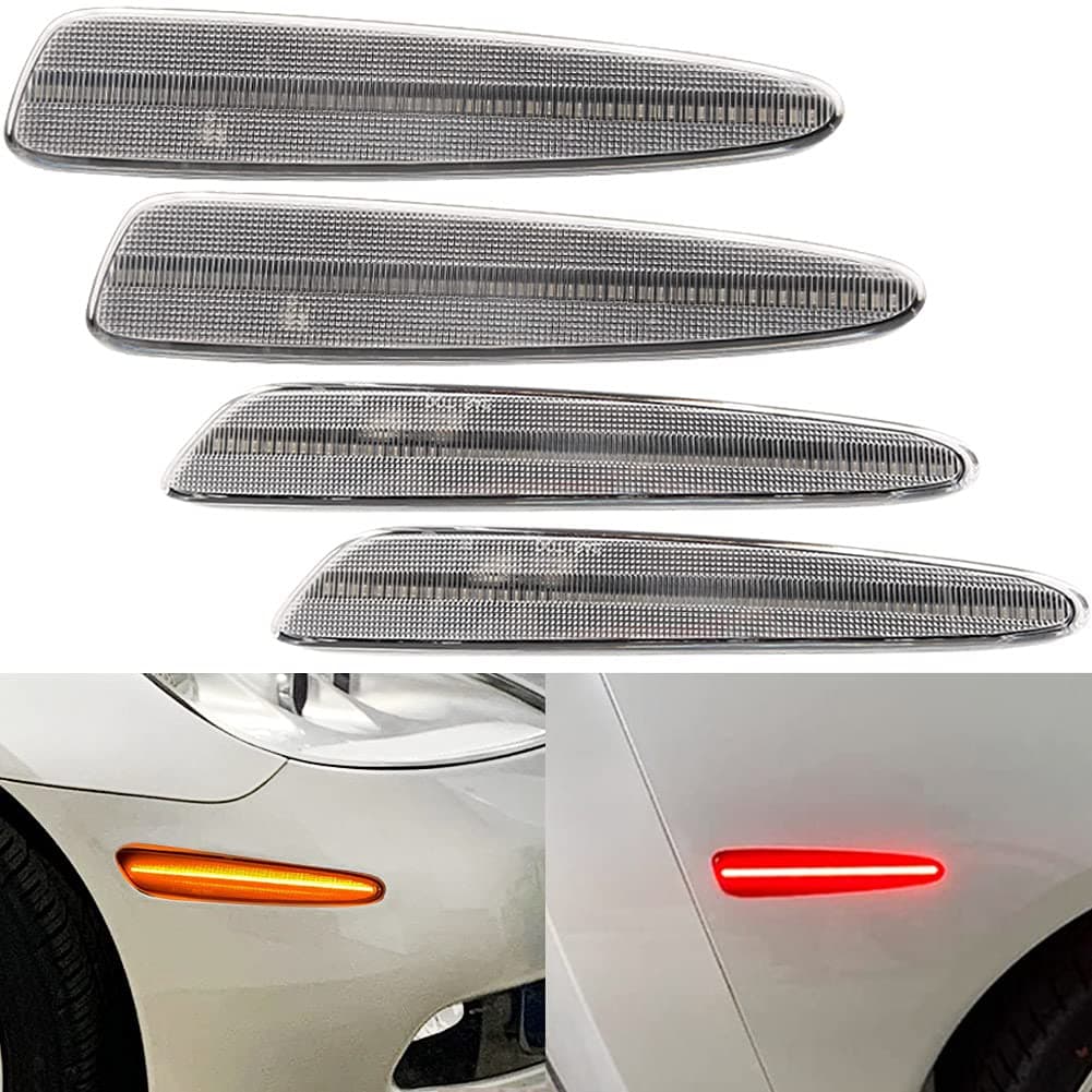 4pcs Clear Lens Amber/Red Front Rear LED Side Marker Light Kits for Chevy Corvette C6 2005 2006 2007 2008 2009 2010 2011 2012 2013 192-SMD LED Turn Signal Sidemarker Lamps Replacement