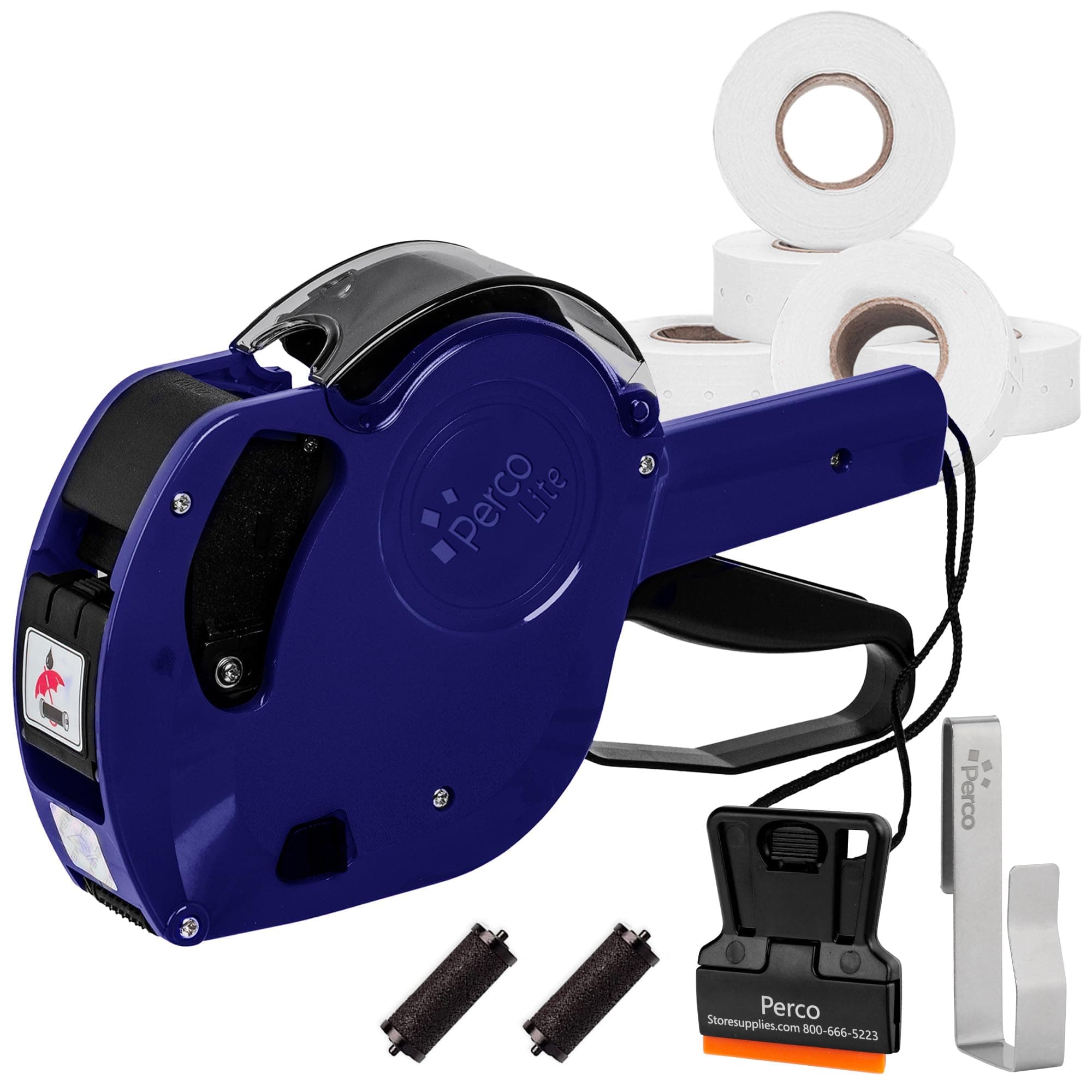 Perco Lite 1 Line Dater Gun Kit - Includes 5,000 Blank White Labels, 2 Ink Rollers, 1 Ink Roll and Labels Pre-Loaded
