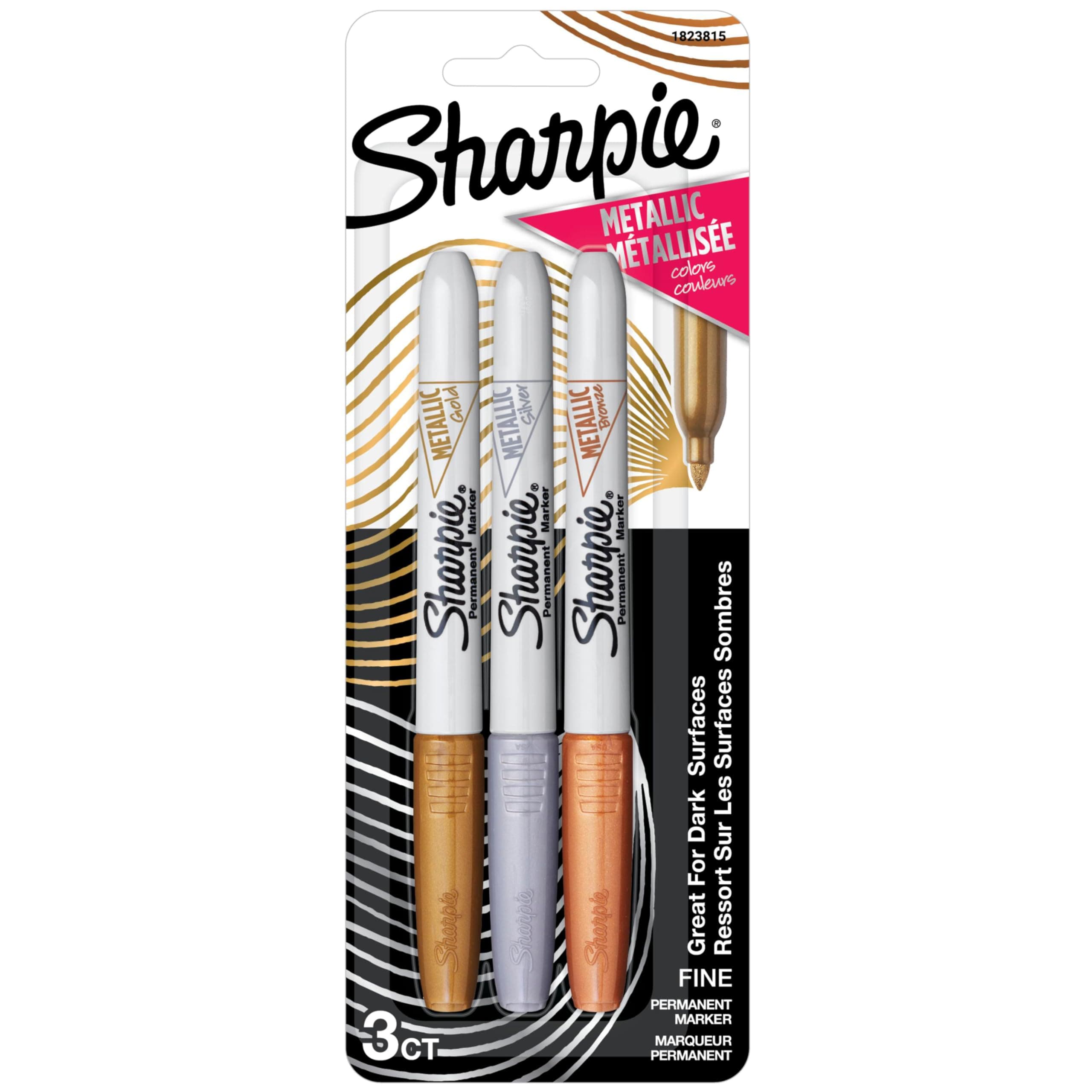 Fine Point Metallic Permanent Markers - Assorted Metallic Colours, Pack Of 3