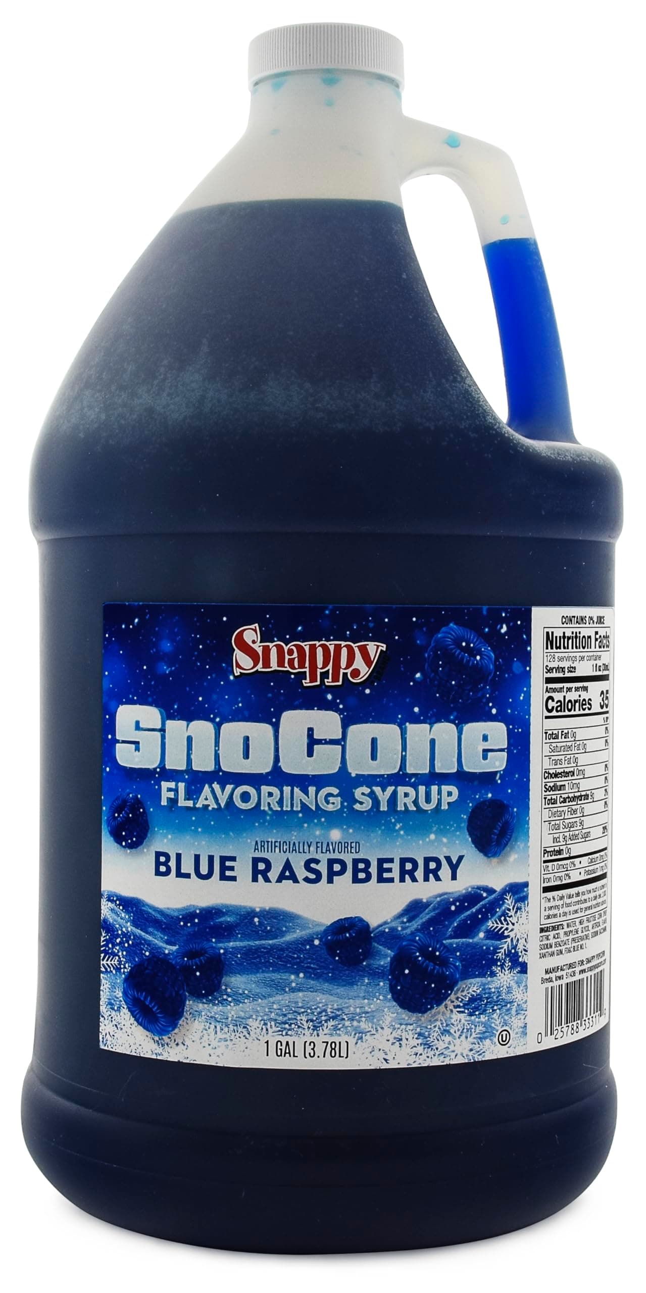 Snappy Blue Raspberry Sno Cone Syrup, 1 Gallon (128 oz), Ready to Use for Snow Cone Machines and Shaved Ice