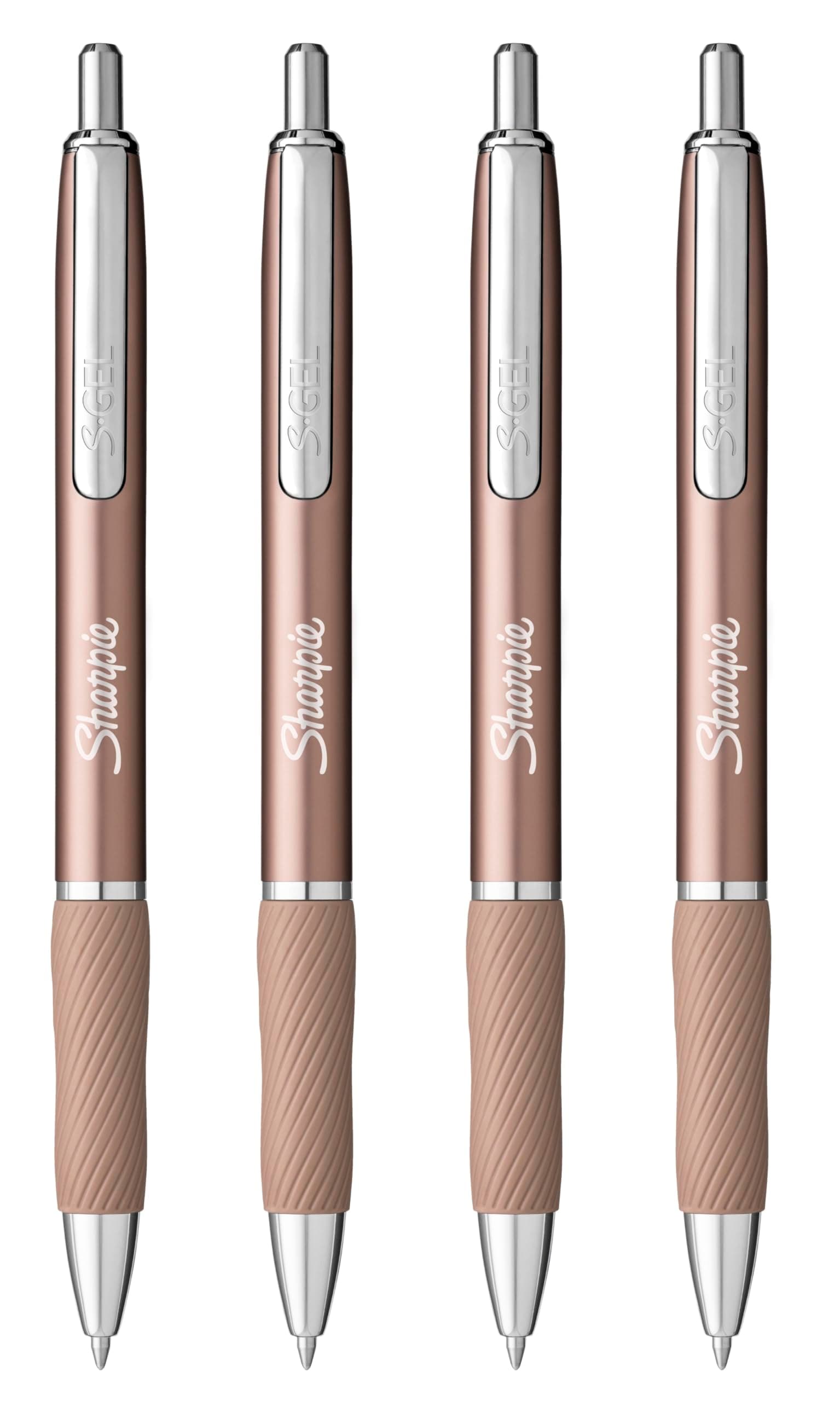 Sharpie S-Gel Pens | Medium Point 0.7mm | Black Ink | Pack of 4 | Metal Barrel Retractable Gel Pens | Rose Gold