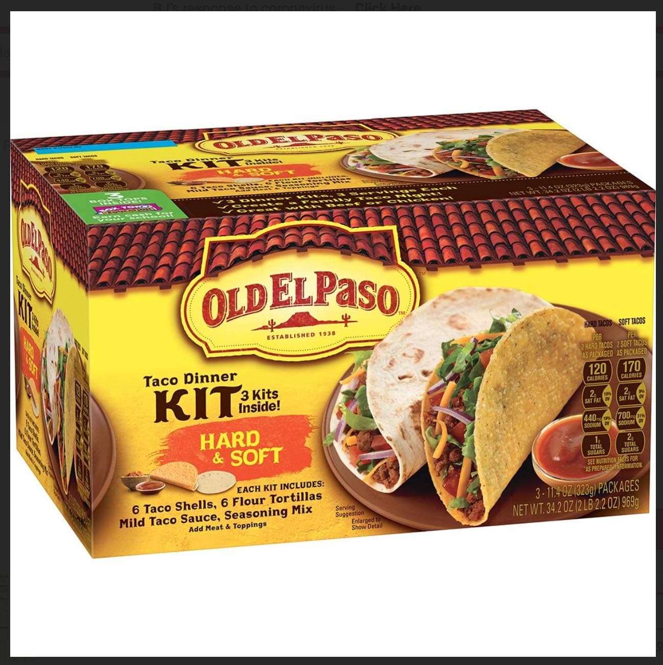 Old El Paso Hard & Soft Taco Dinner Kit 36 Tacos | 18 Taco Shells 18 Flour Tortillas