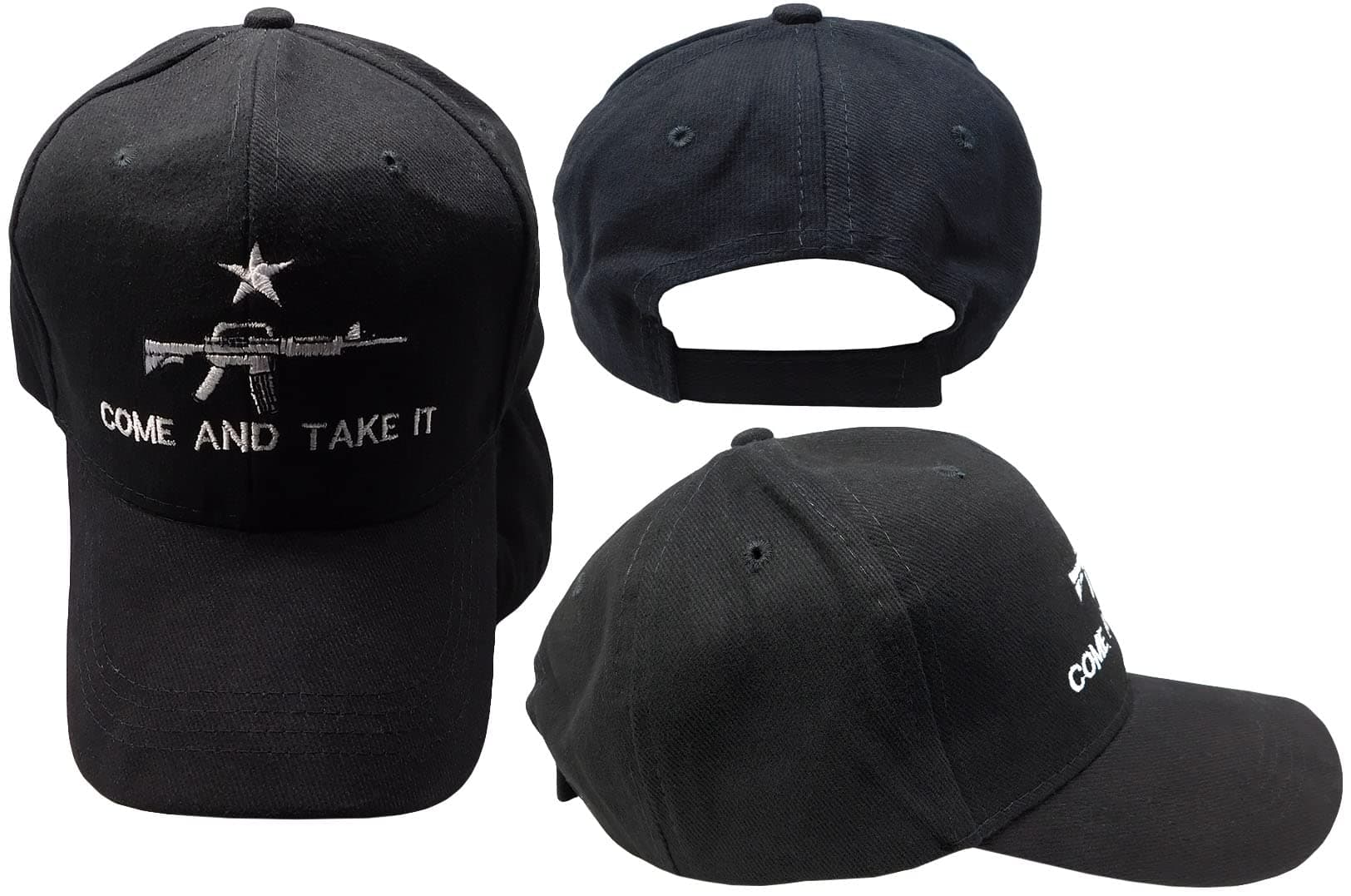 Trade Winds M-4 Come and Take It Cati Black Cotton Adjustable Embroidered Baseball Hat Cap for Men, Black, 7 34