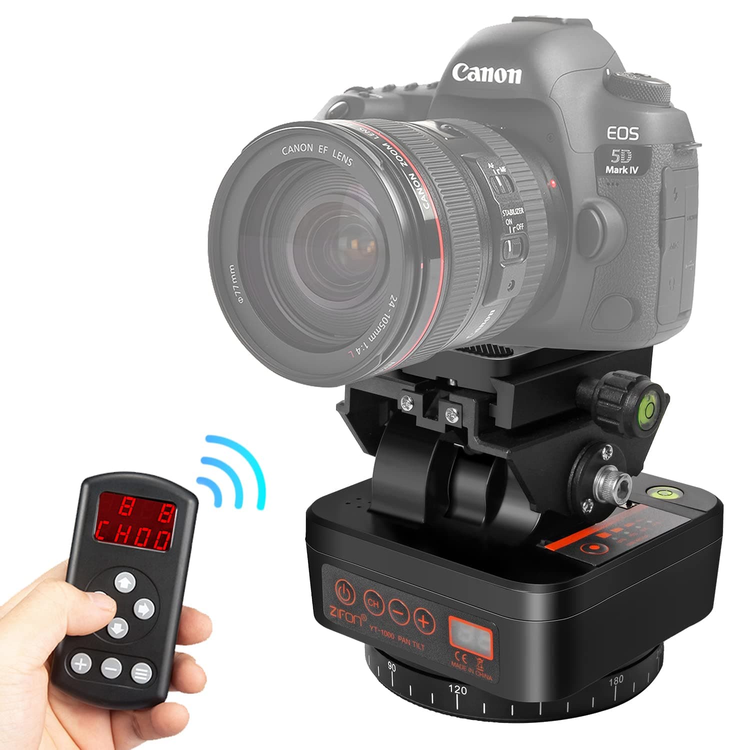 Pan Tilt Camera Mount, Motorized Tripod Head with Remote Control and Mobile Phone Clip for DSLR Cameras, Smartphones, Tripod (Limited Weight Under 2.2lb)