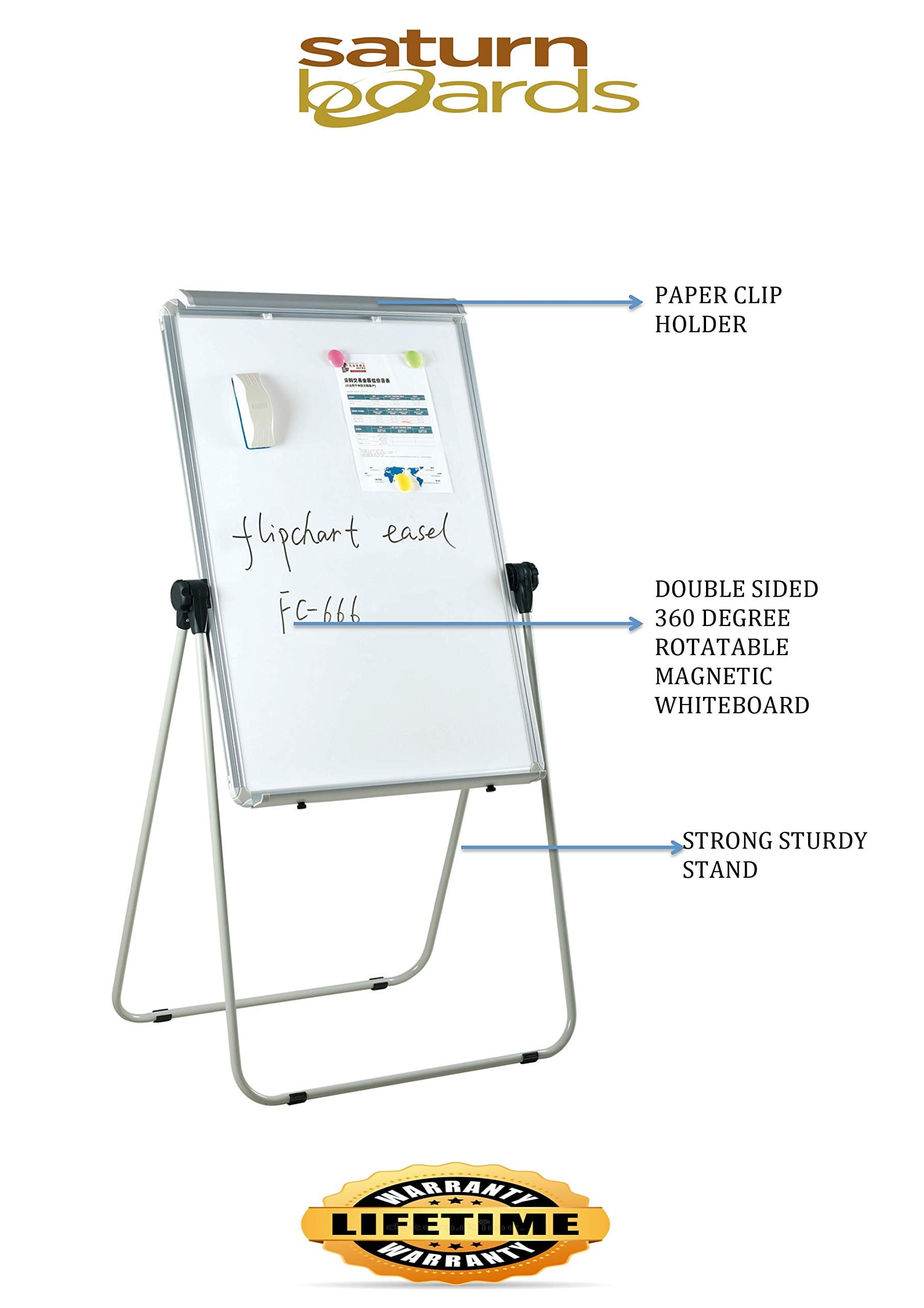 SATURN BOARDS Magnetic WHITEBOARD DOUBLESIDE FLIPCHART Portable WRITABLE Board