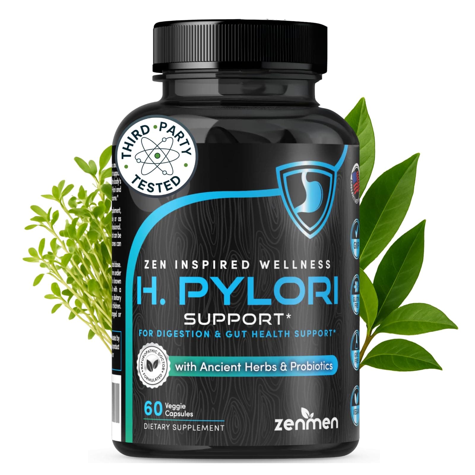 Zenmen H. Pylori Support | Lactobacillus Reuteri Probiotic with Mastic Gum for Digestion & GI Health - Third Party Tested, 60 Vegan Capsules, Made in The USA