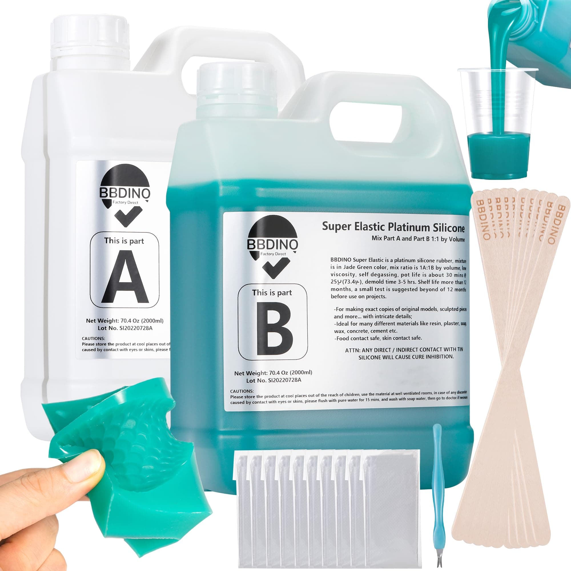 BBDINO Silicone Mold Making Kit, Super Elastic Silicone for Mold Making 140.8 Oz, Mold Making Silicone Rubber Platinum, Ideal for Casting 3D Resin Molds| Silicone Molds| Food Molds 1:1 by Volume