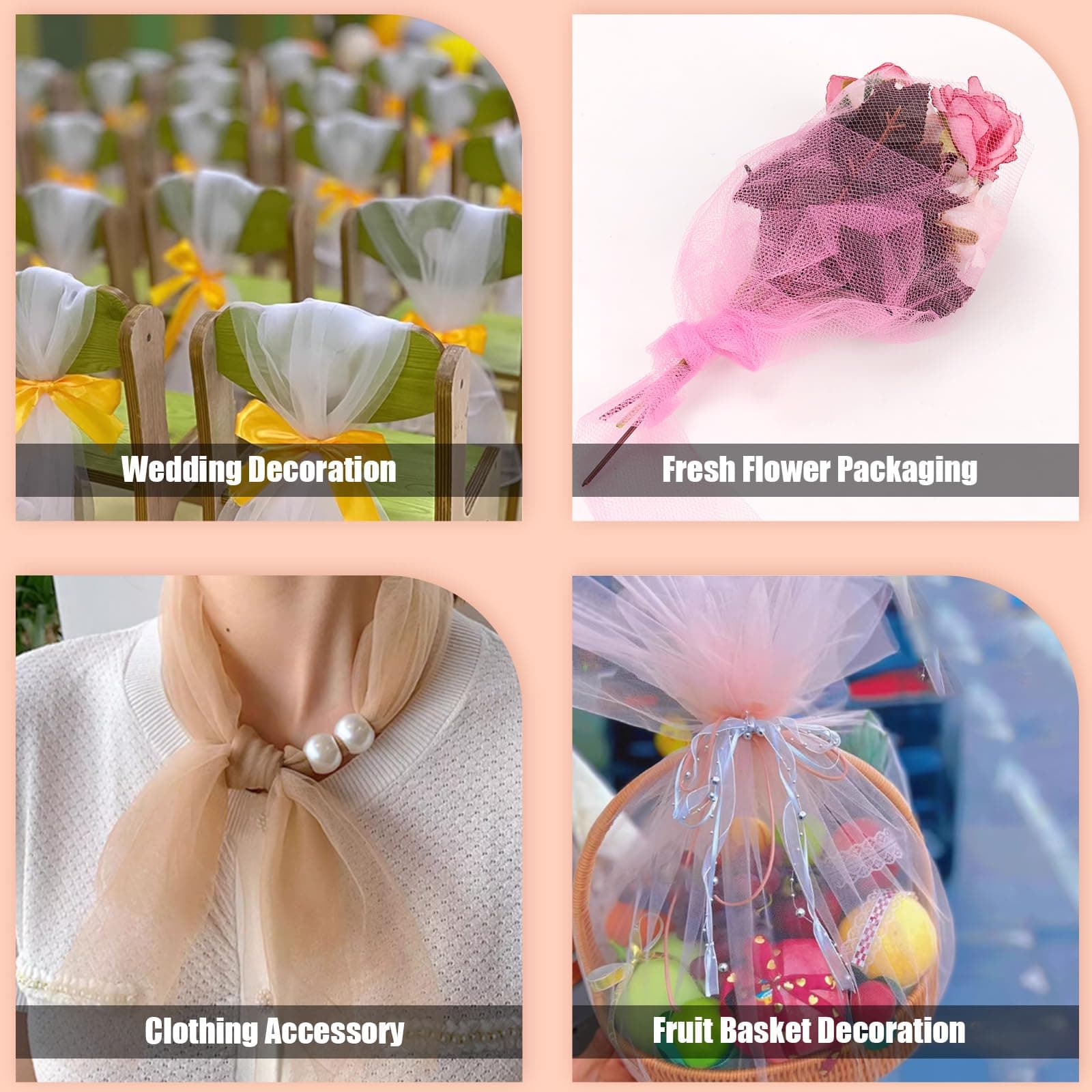 Tanstic Light Orange Solid Tulle Fabric Roll, 6 Inch x 100 Yards, Polyester/100% Tulle Fabric Roll for DIY Tutu Bow, Birthday Party Wedding Decorations