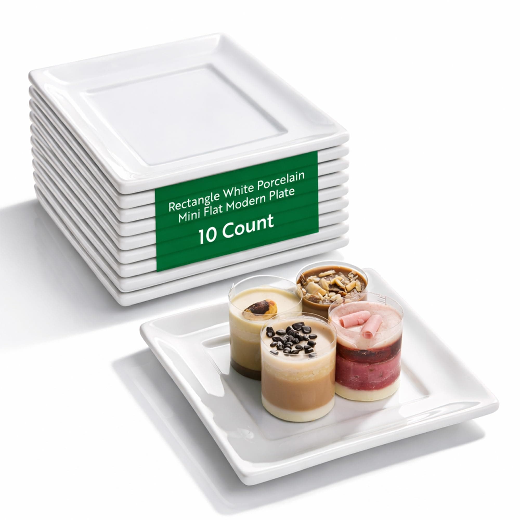 Restaurantware 3.5 Inch Appetizer Plates 10 Flat Square Plates - Glossy Finish Chip-Resistant White Porcelain Small Plates For Desserts Samples Or Tastings